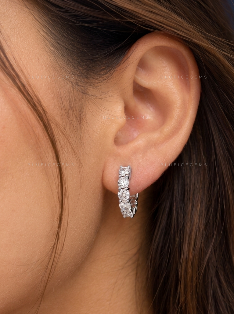 Double-Sided Round Diamond Huggie Earrings