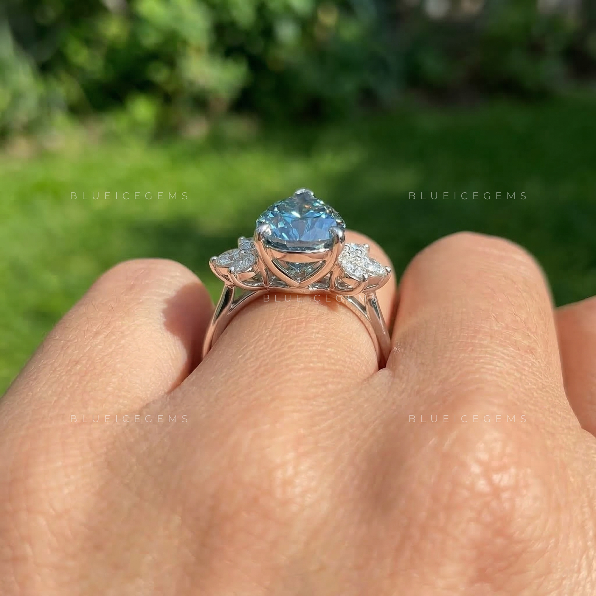 Oceanic Mist Pear Cut Cluster Ring