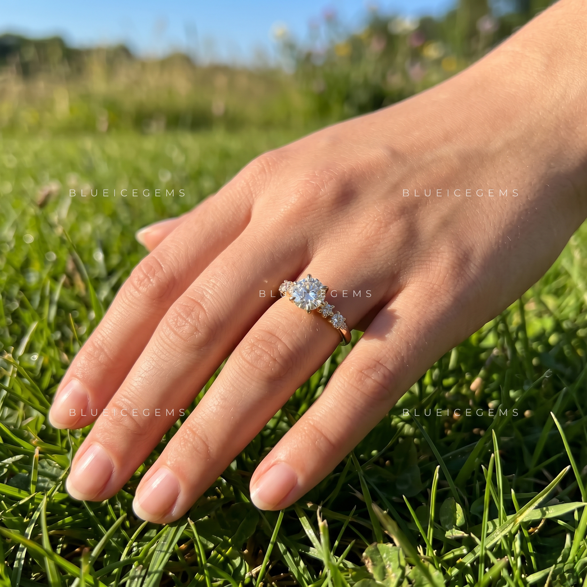 Radiant Symphony Round Cut Accent Engagement Ring