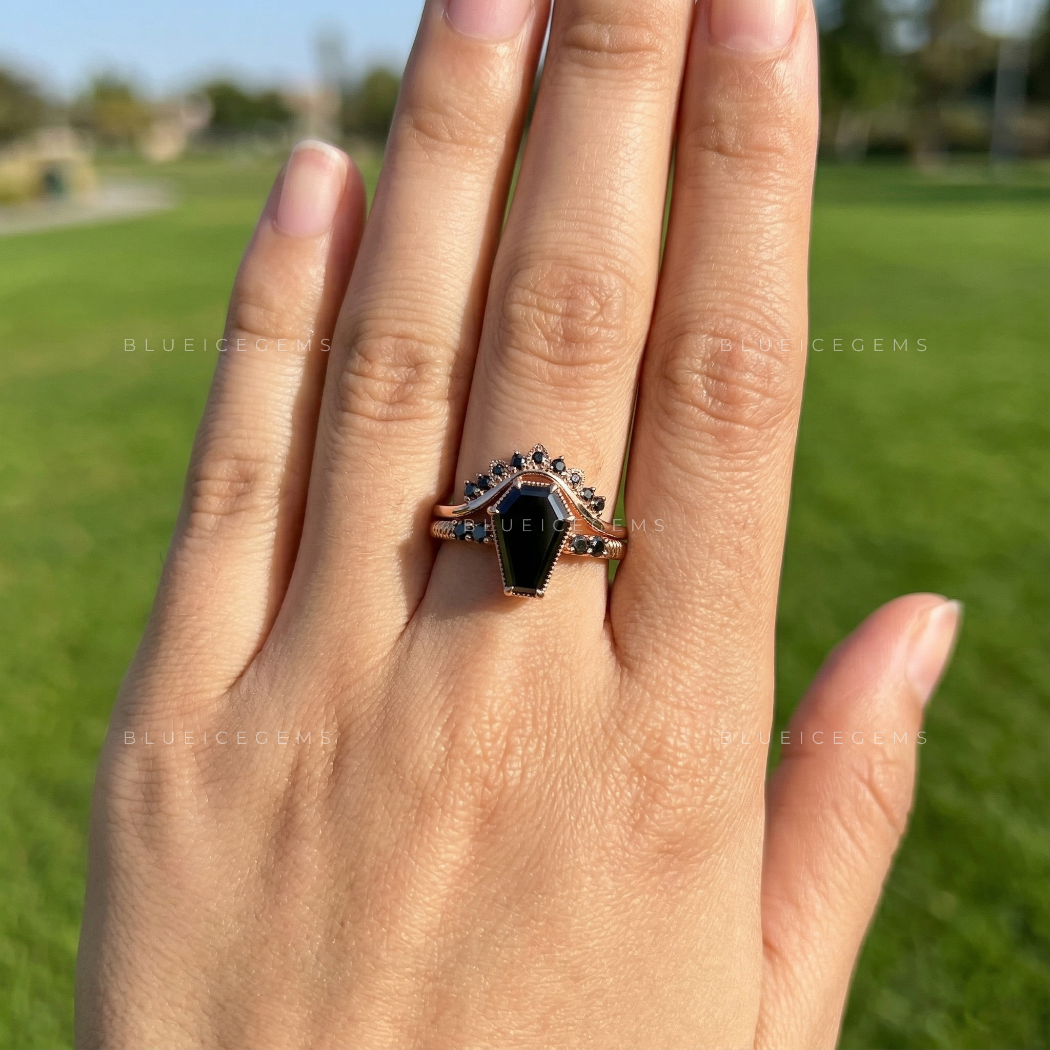 Midnight Noir Coffin Cut Black Diamond Bridal Set