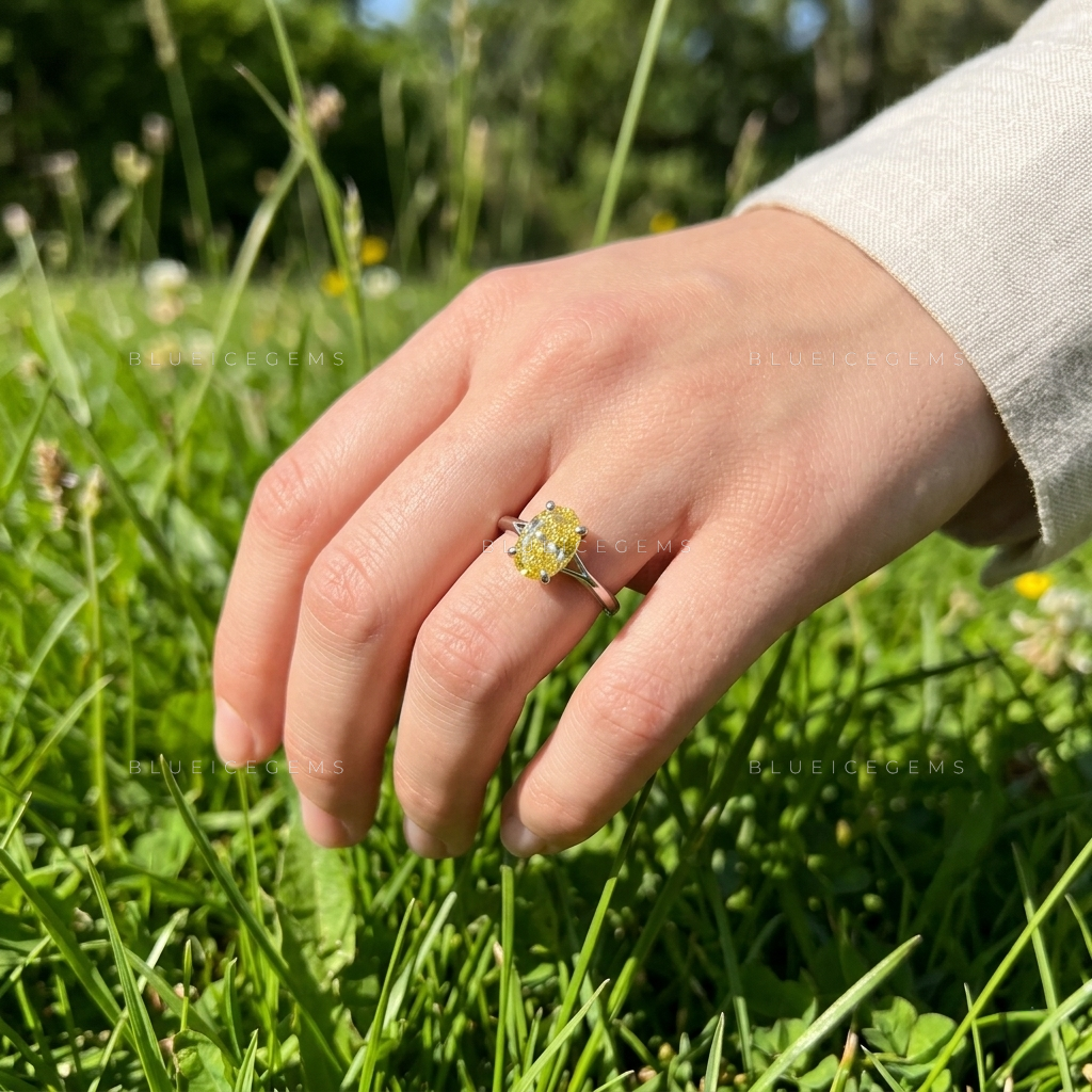 Luminous Oval Cut Canary Radiance Solitaire Keepsake Ring