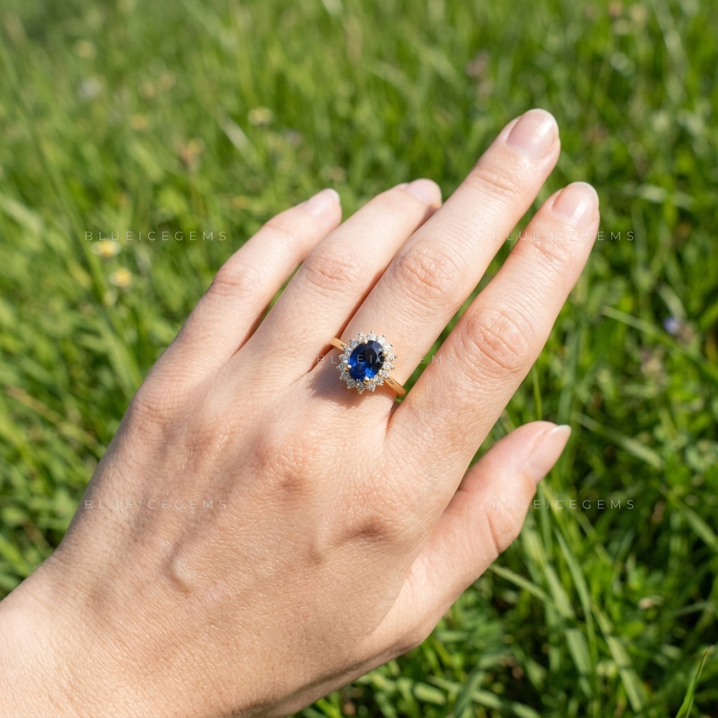 The "Royal Midnight" Oval Blue Sapphire: A Captivating Halo Statement