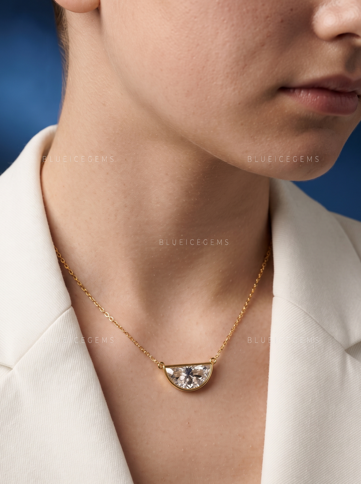 Half Moon Cut Solitaire Diamond Pendant