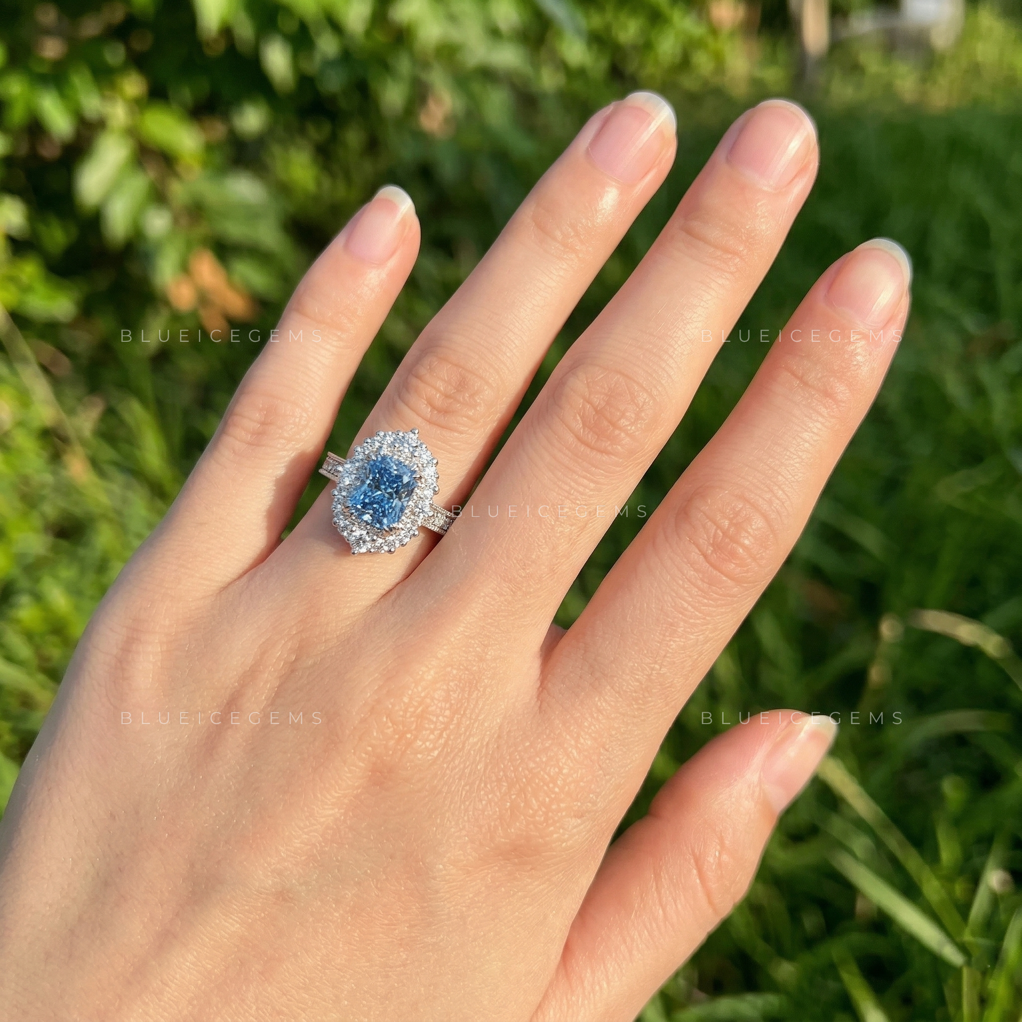 Oceanic Radiance Blue Radiant Cut Pavé Engagement Ring