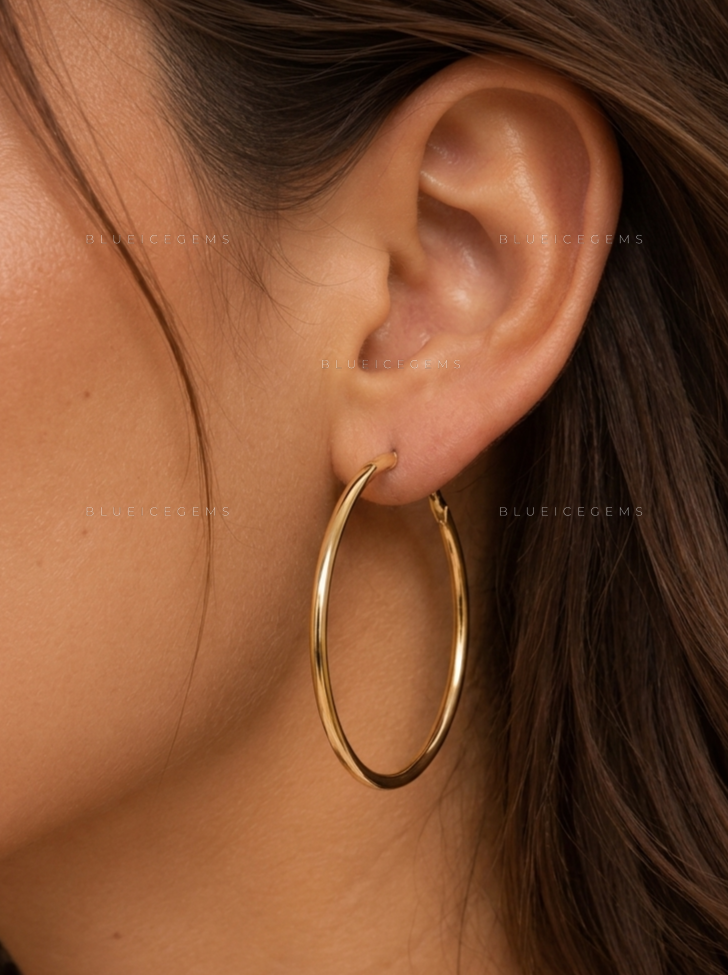 Large Polished Hollow Tube Hoop Earrings