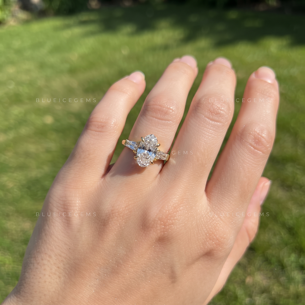 Moval Grace Three-Stone Tapered Baguette Engagement Ring
