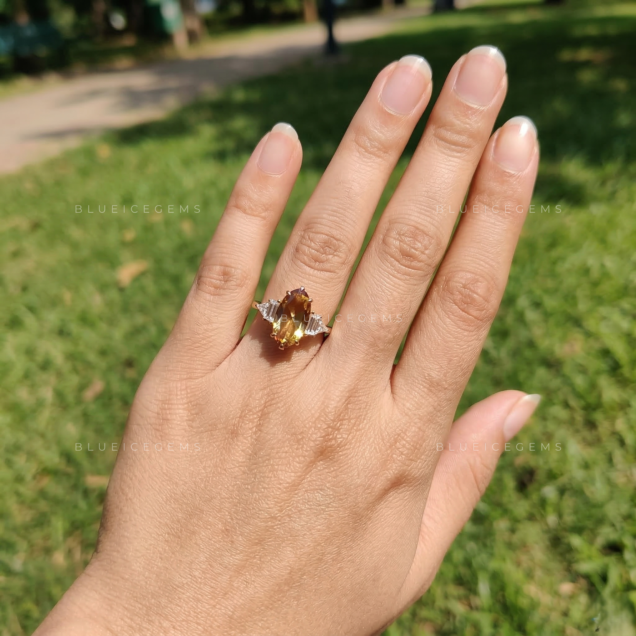 Antique Champagne Moval Rose Cut Five-Stone Ring