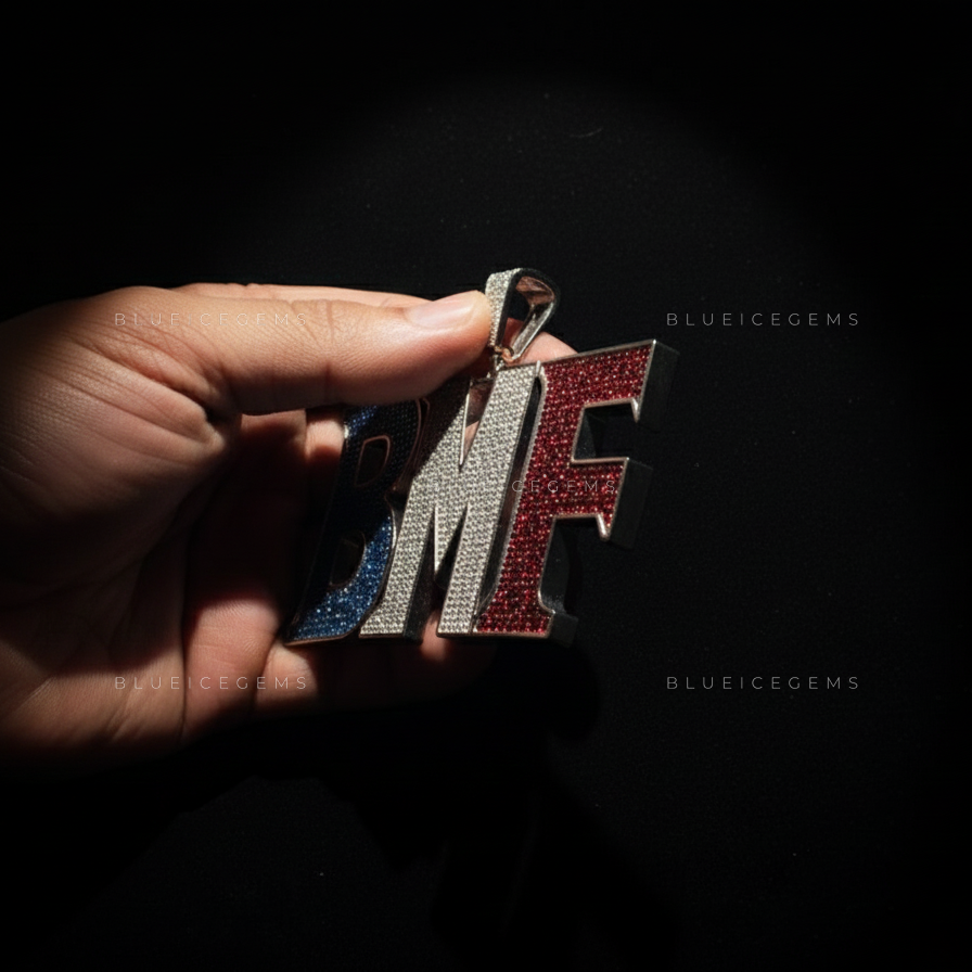 The "BMF" Tri-Tone Authority: Blue, White, & Crimson Multi-Stone Initial Pendant