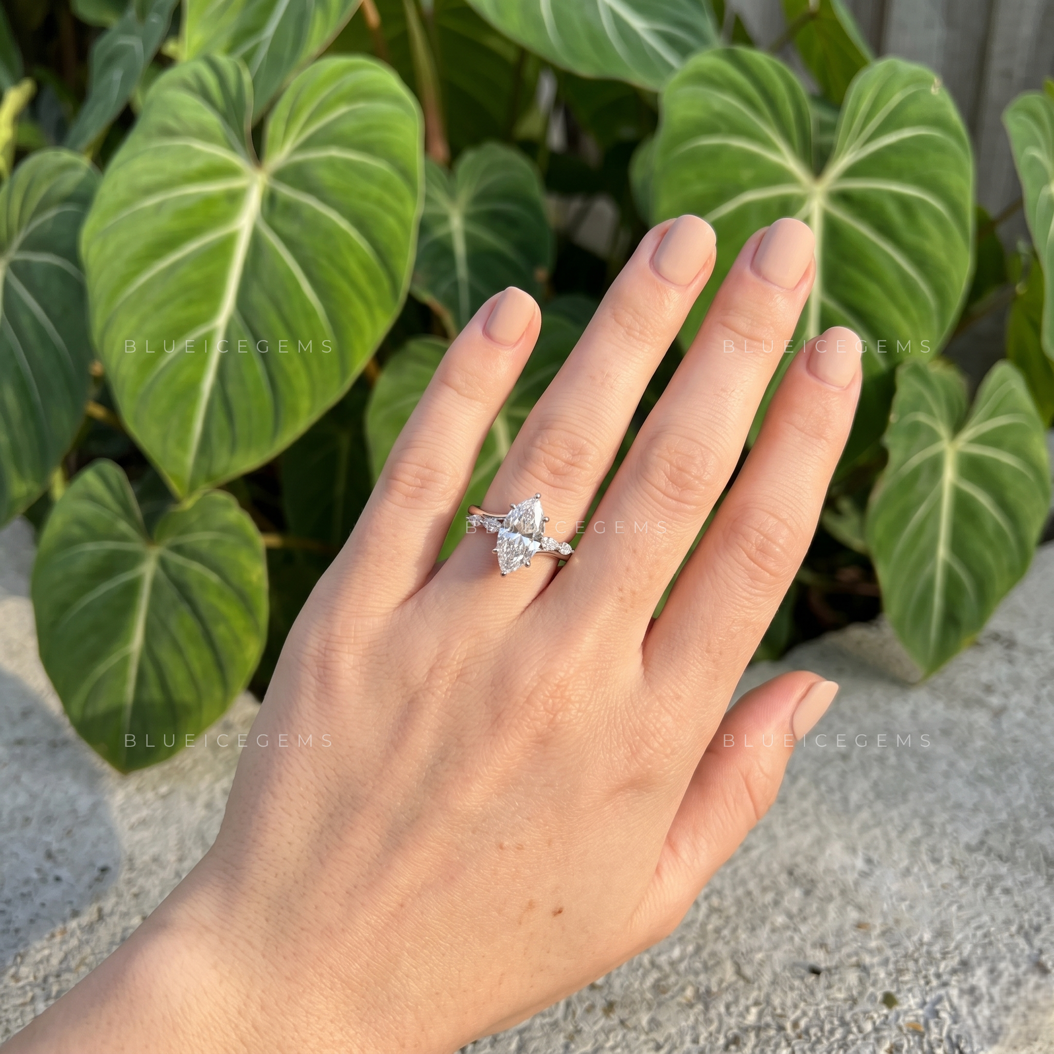 Graceful Allure Marquise Brilliant Cluster Solitaire Engagement Ring