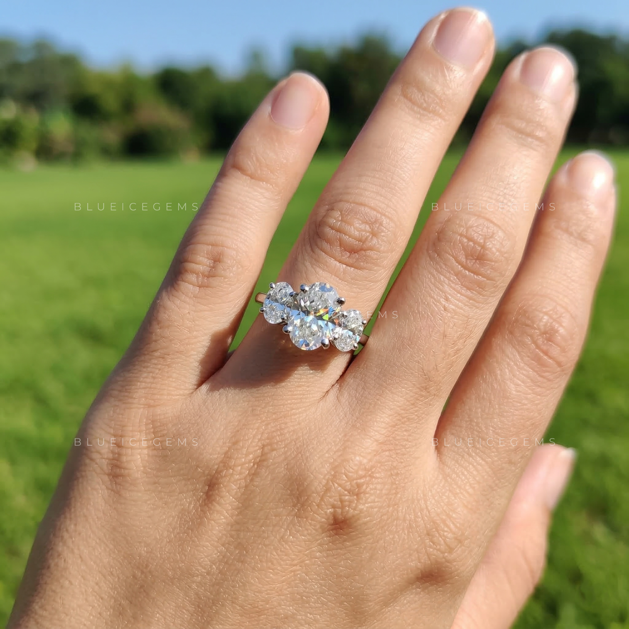 Timeless Radiance Oval Cut Trilogy Engagement Ring