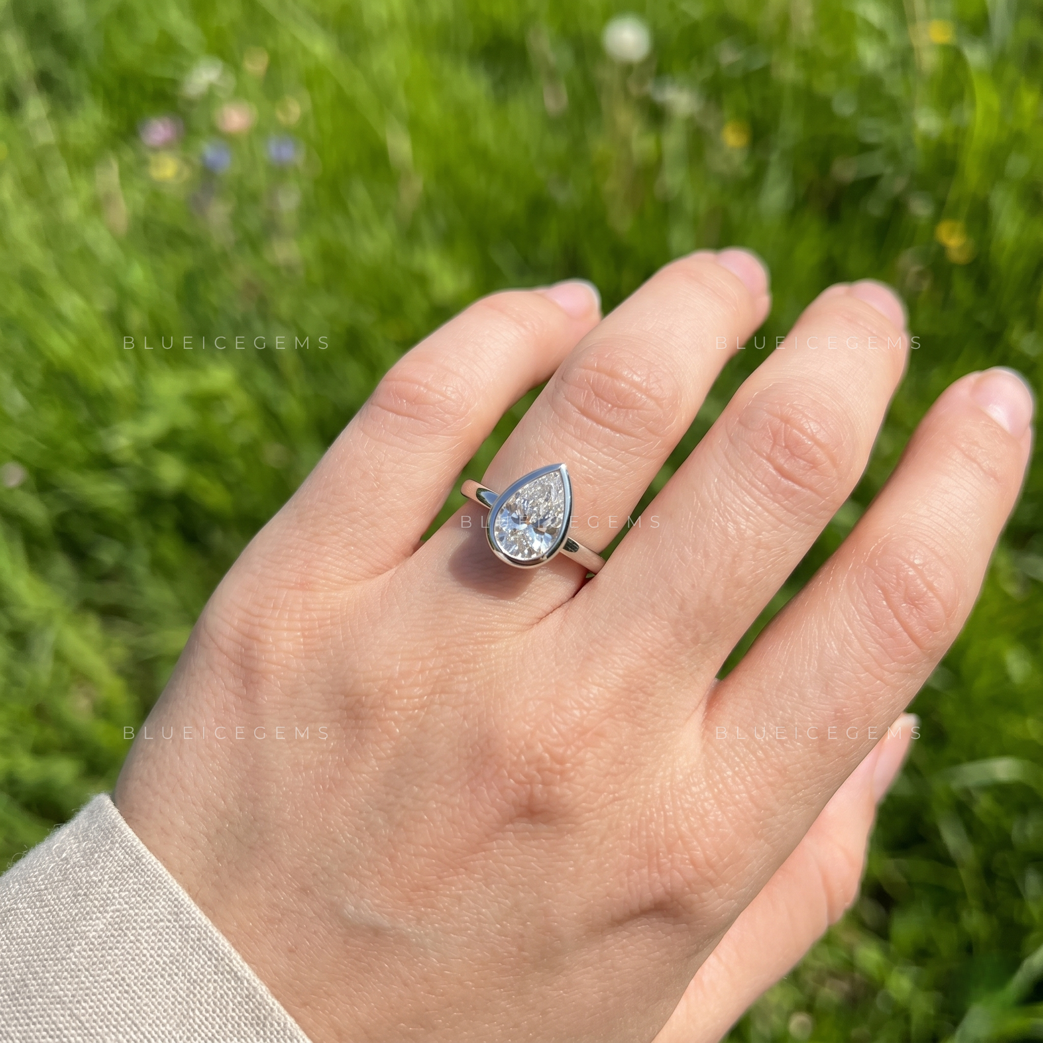 Modern Vintage Bezel Set Pear Cut Solitaire Engagement Ring