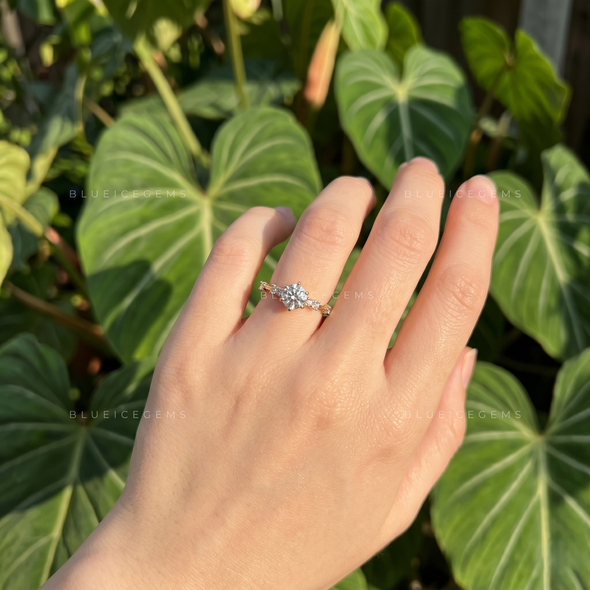 Luminous Grace Round Cut Side Accent Engagement Ring