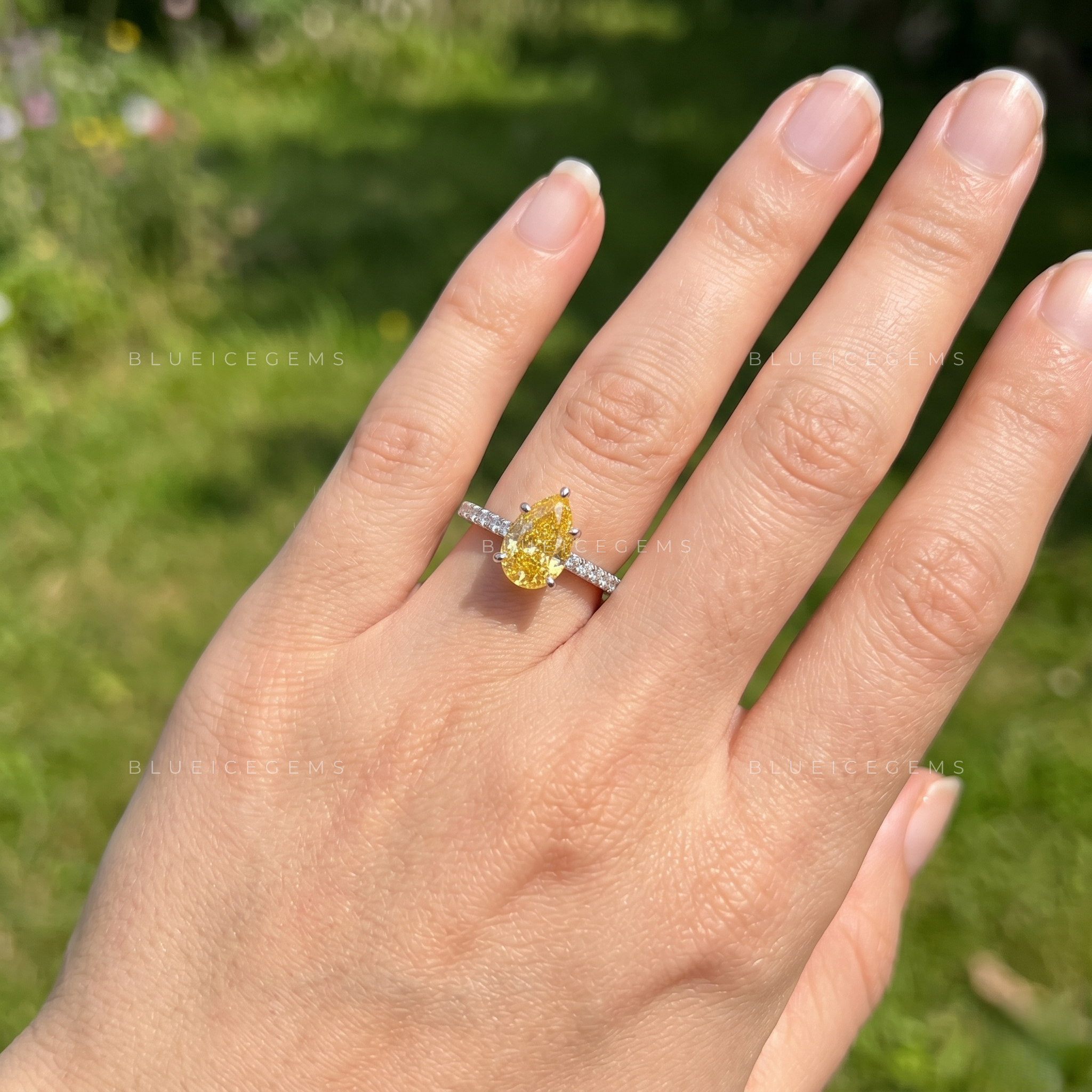 Golden Hour Radiance Pear Cut Halo Engagement Ring