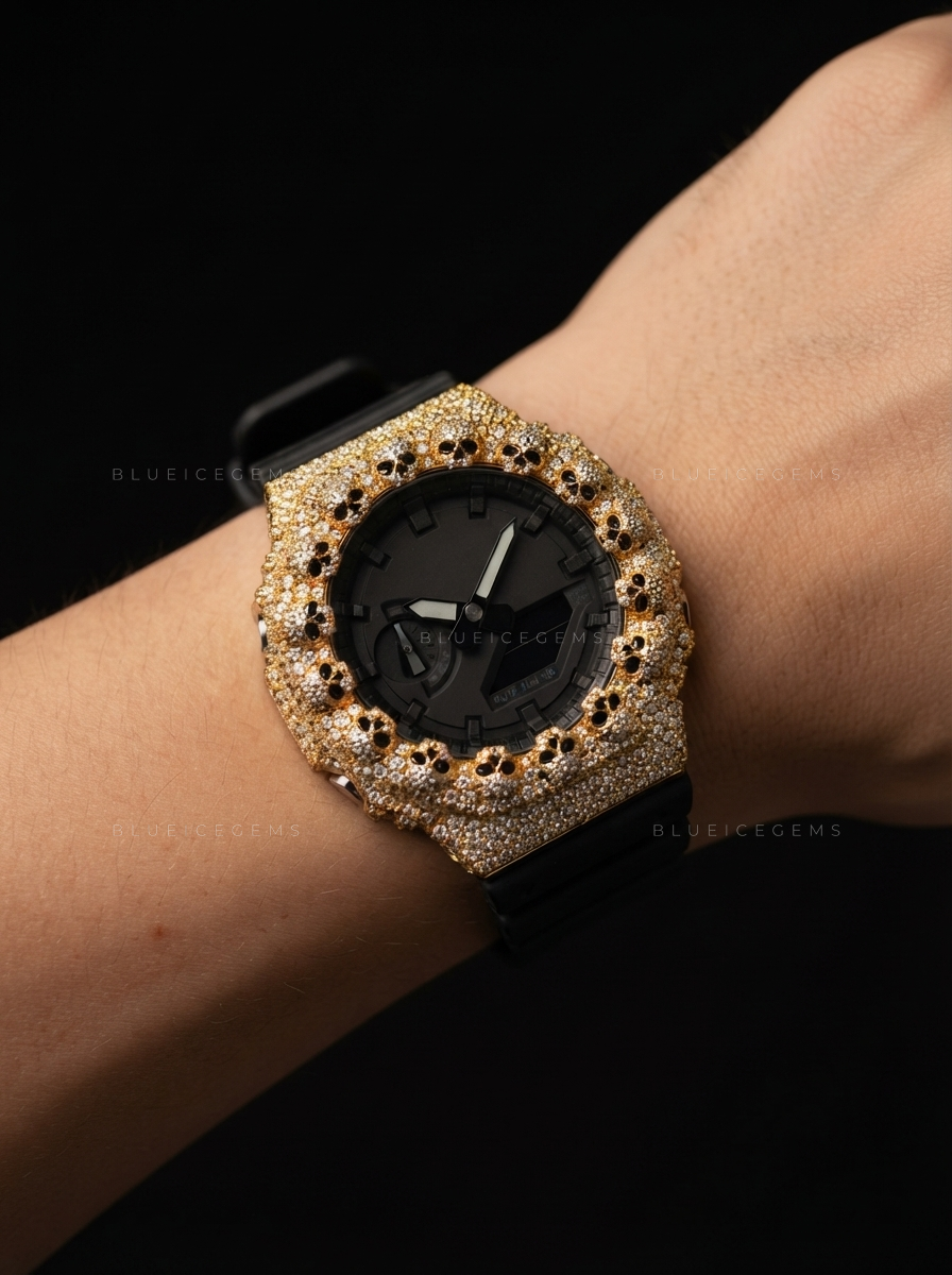 Golden Skull Phantom Iced Bezel – VVS Moissanite