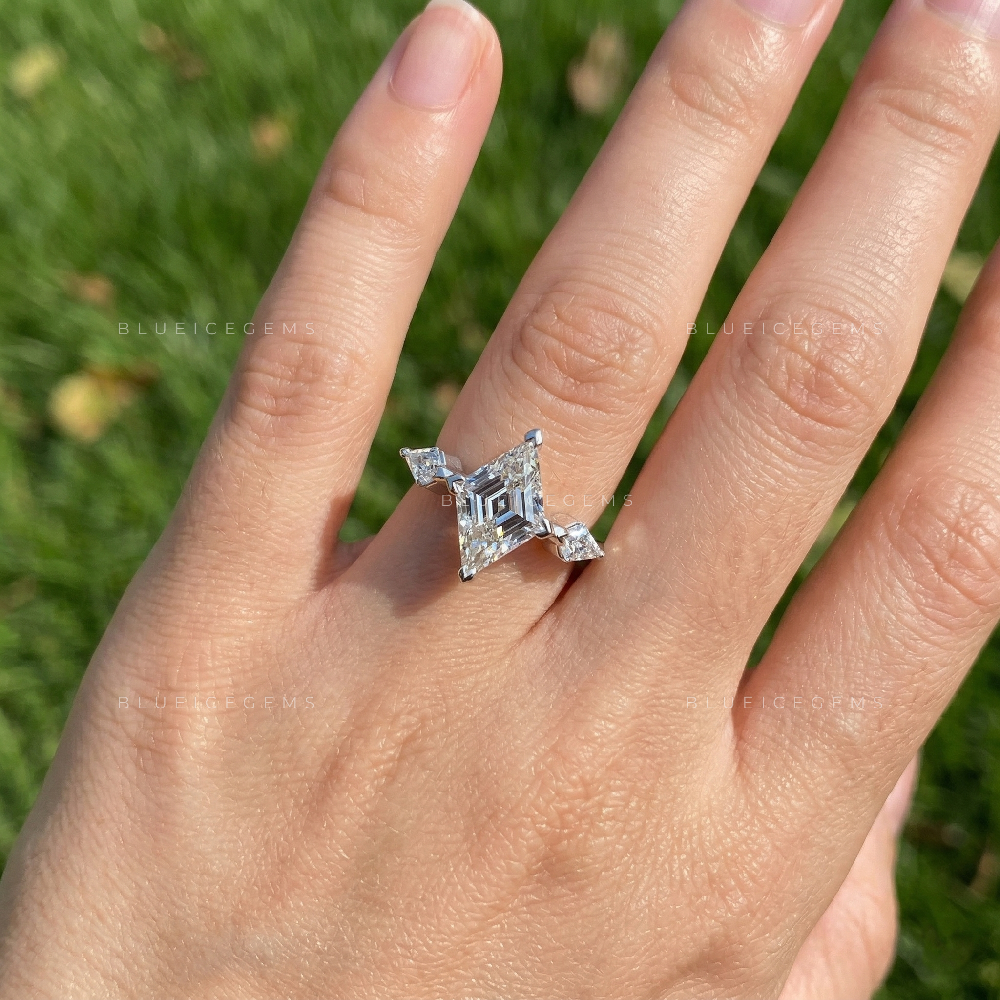 Geometric Allure Lozenge and Kite Cut Trilogy Engagement Ring