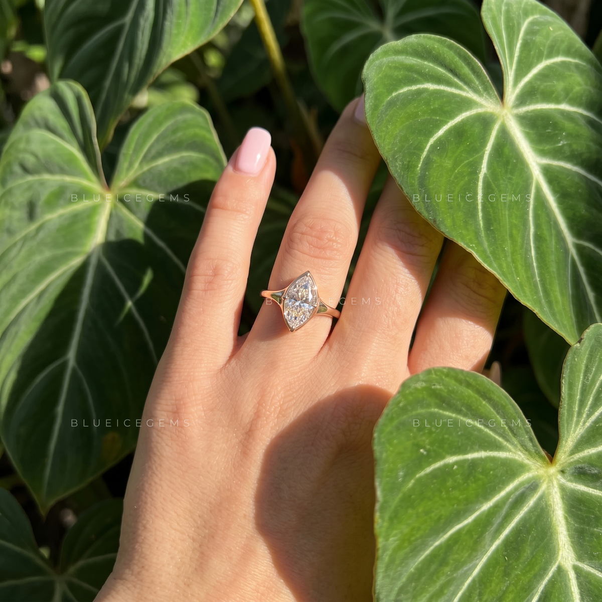 Modern Marquise Cut Bezel Set Signet Style Engagement Ring