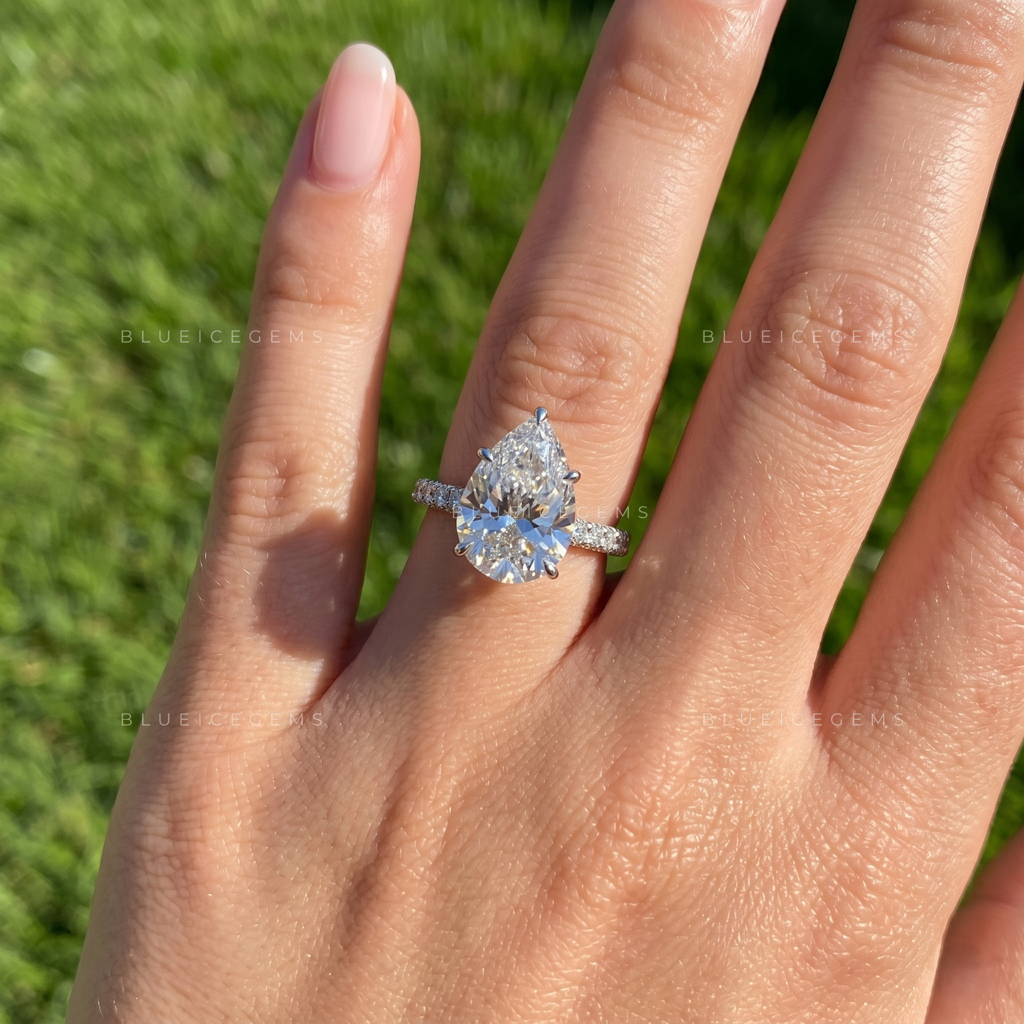 Astera Pear Cut Certified Pavé Accent Solitaire Engagement Ring