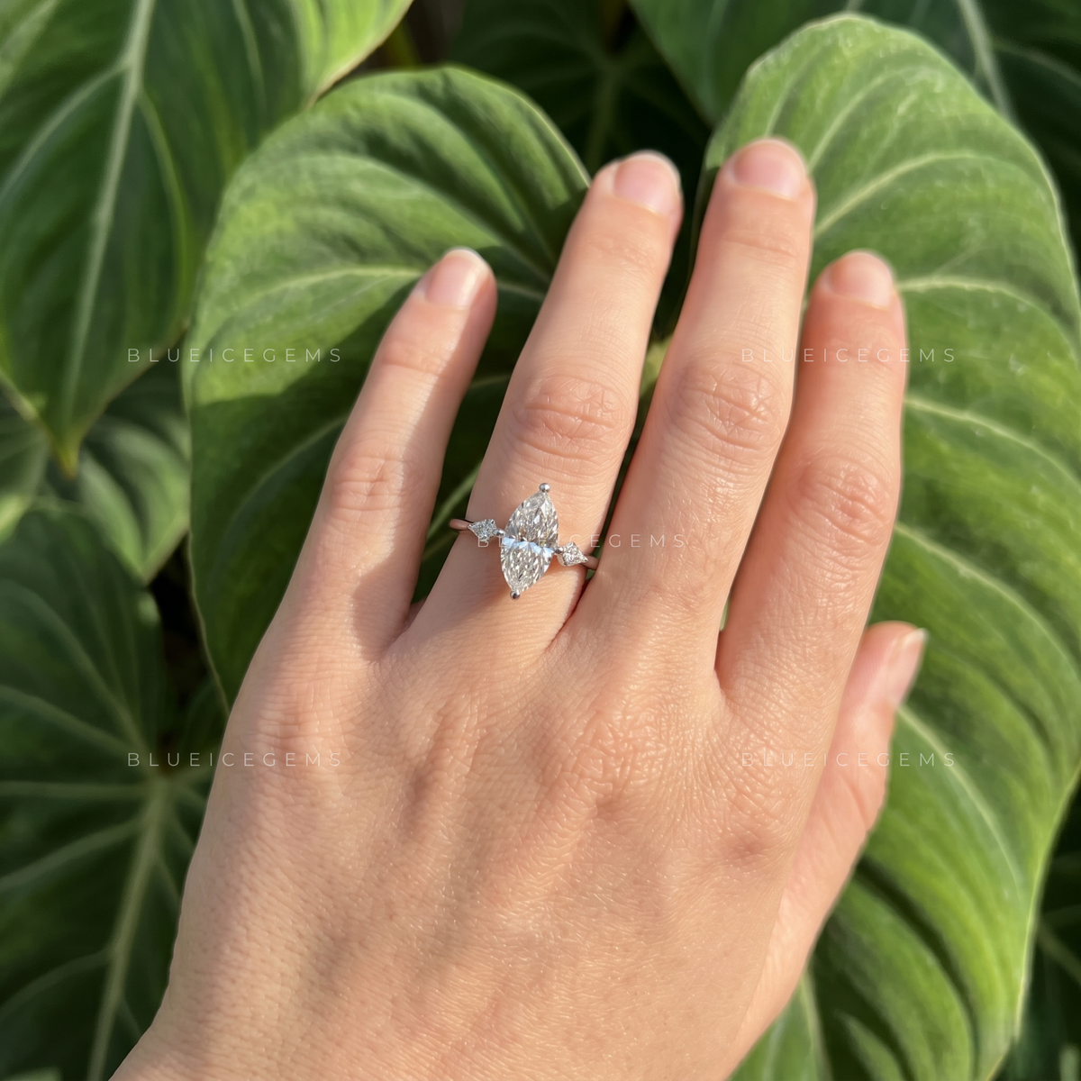 Majestic Elegance Marquise Cut Three-Stone Trilogy Engagement Ring
