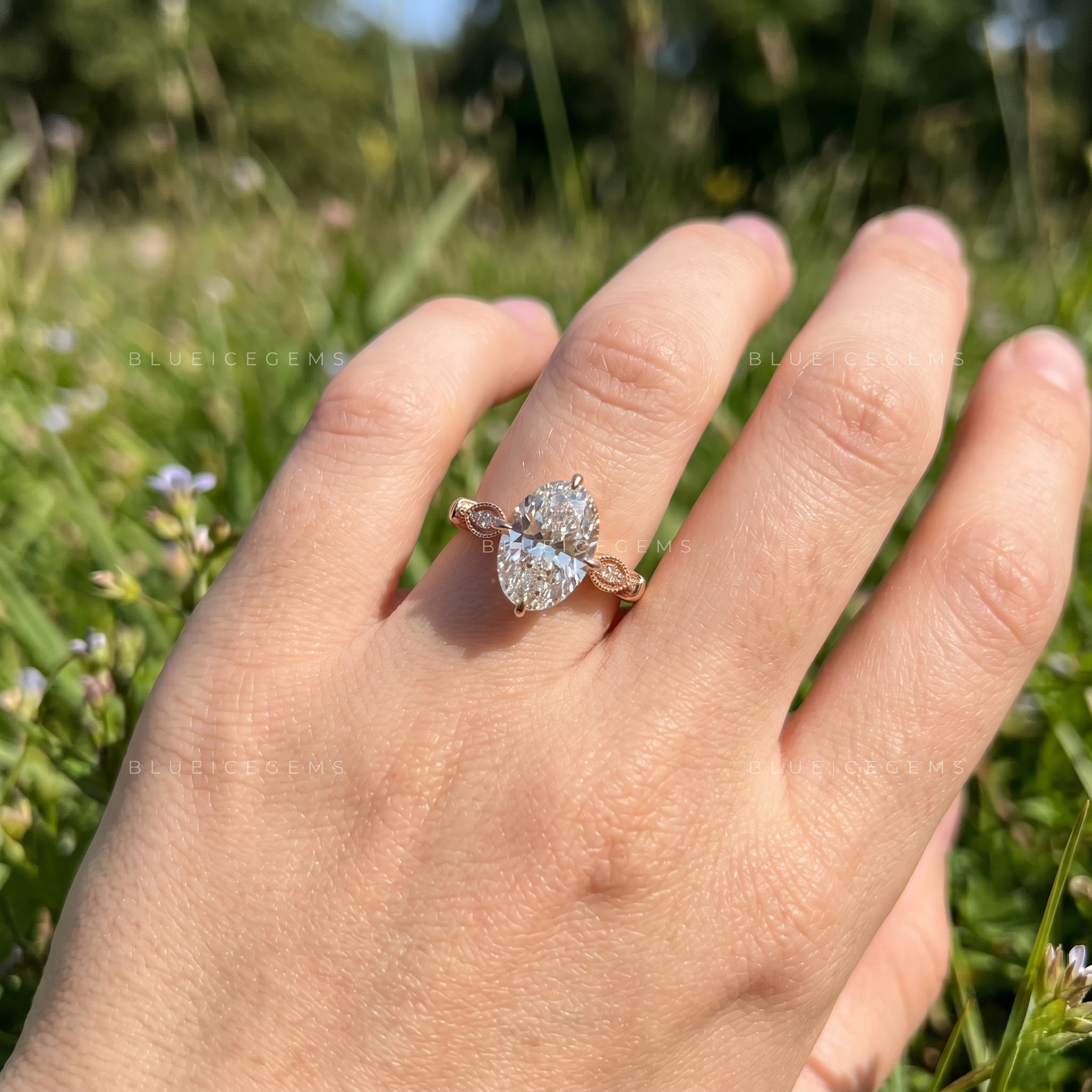Oval Brilliant Cut Compass Prong Engagement Ring