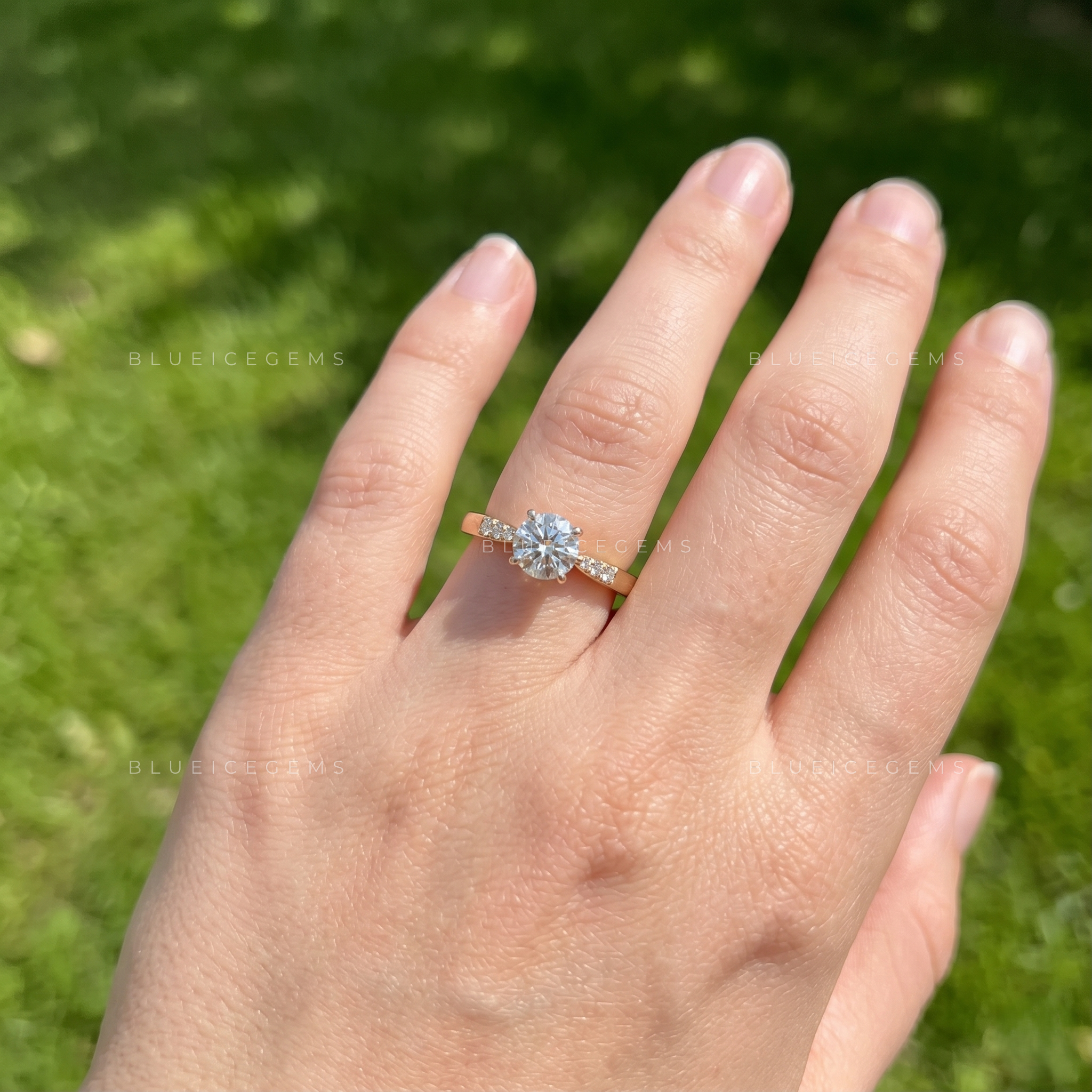 Pure Essence Round Brilliant Cut Dainty Solitaire Engagement Ring