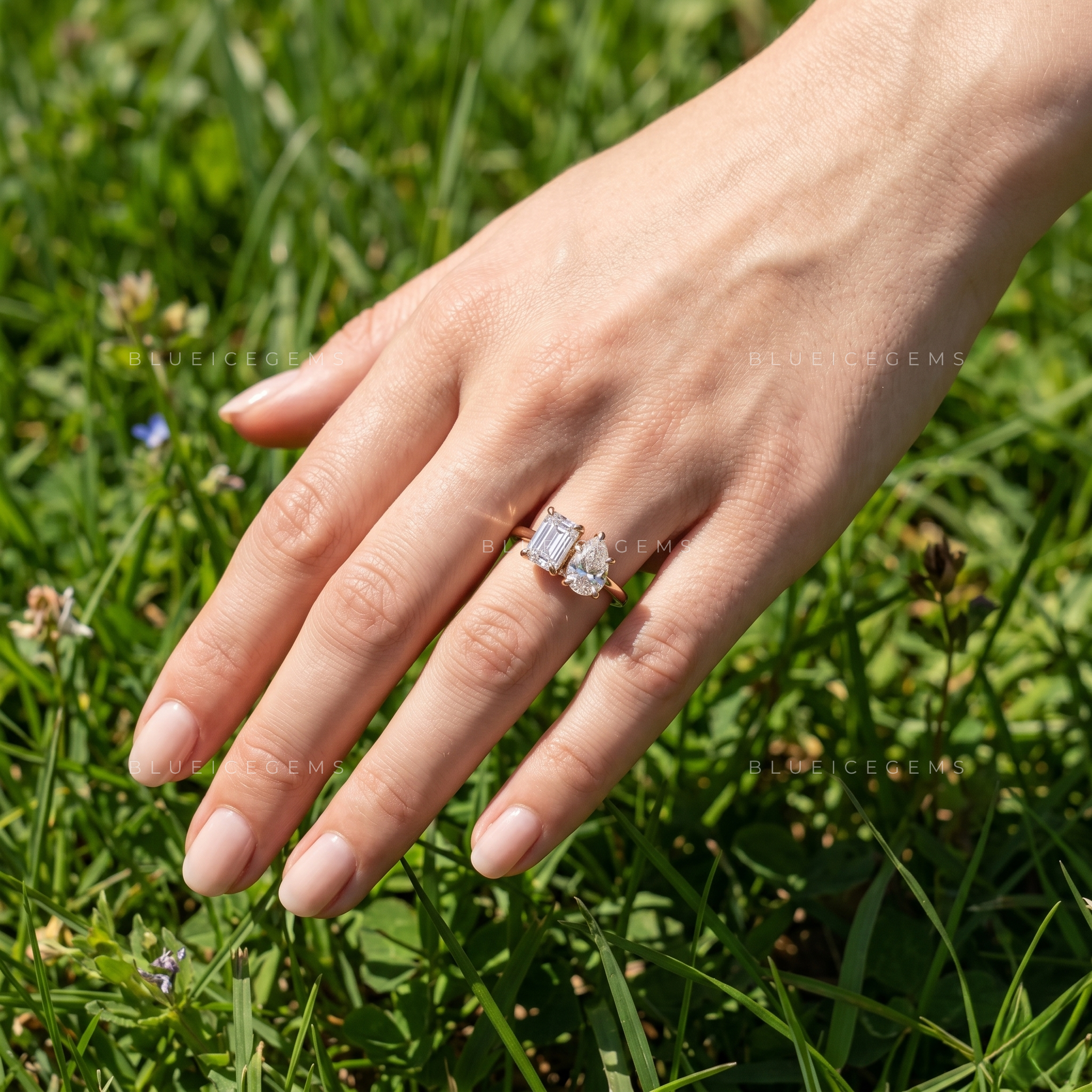 Eternal Union Toi et Moi Emerald and Pear Cut Two Stone Engagement Ring