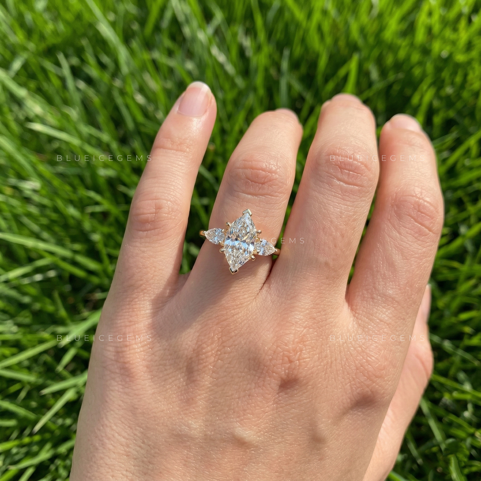 Antique Allure Dutch Marquise and Pear Cut Trilogy Ring