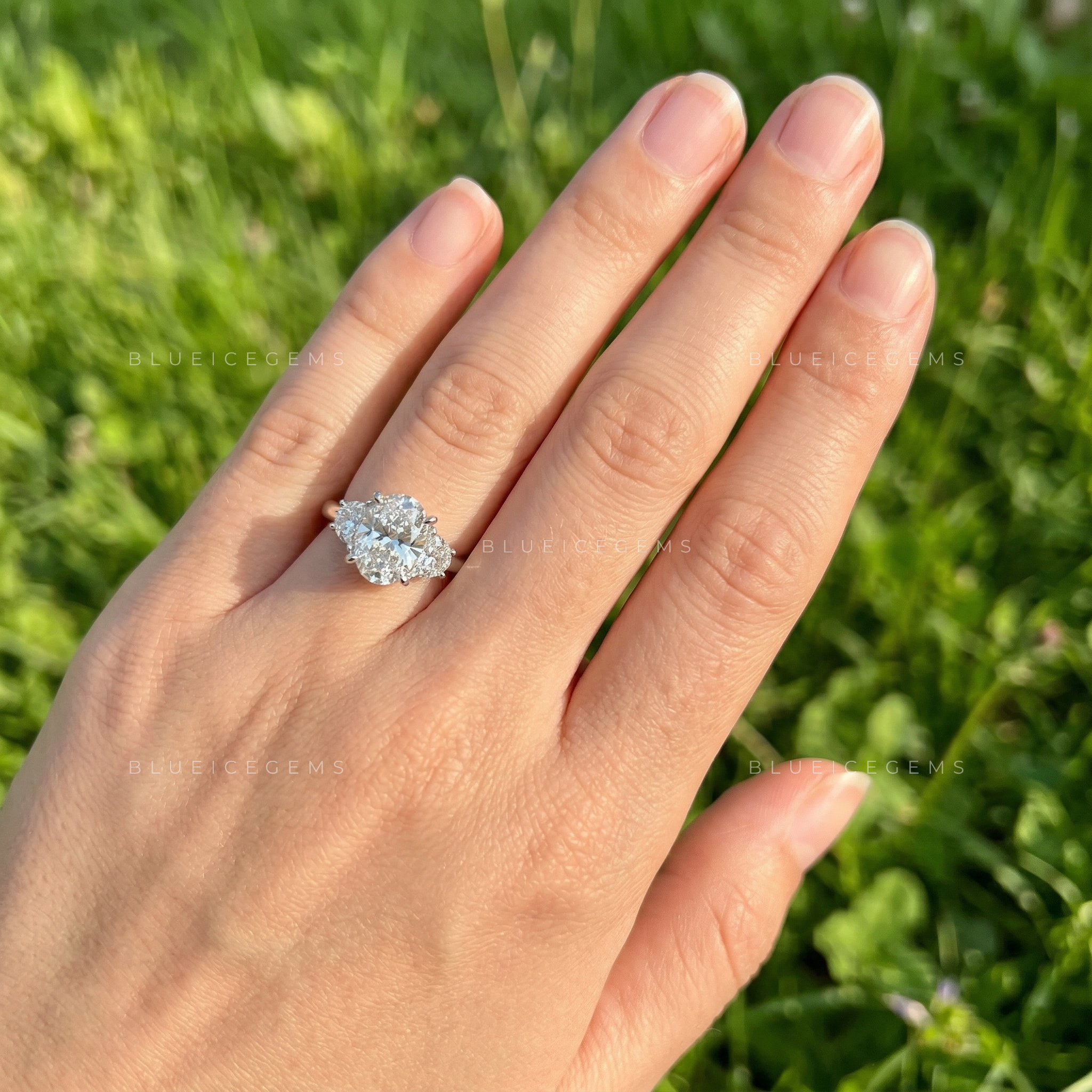 Elegant Aura Oval and Half Moon Cut Trilogy Ring
