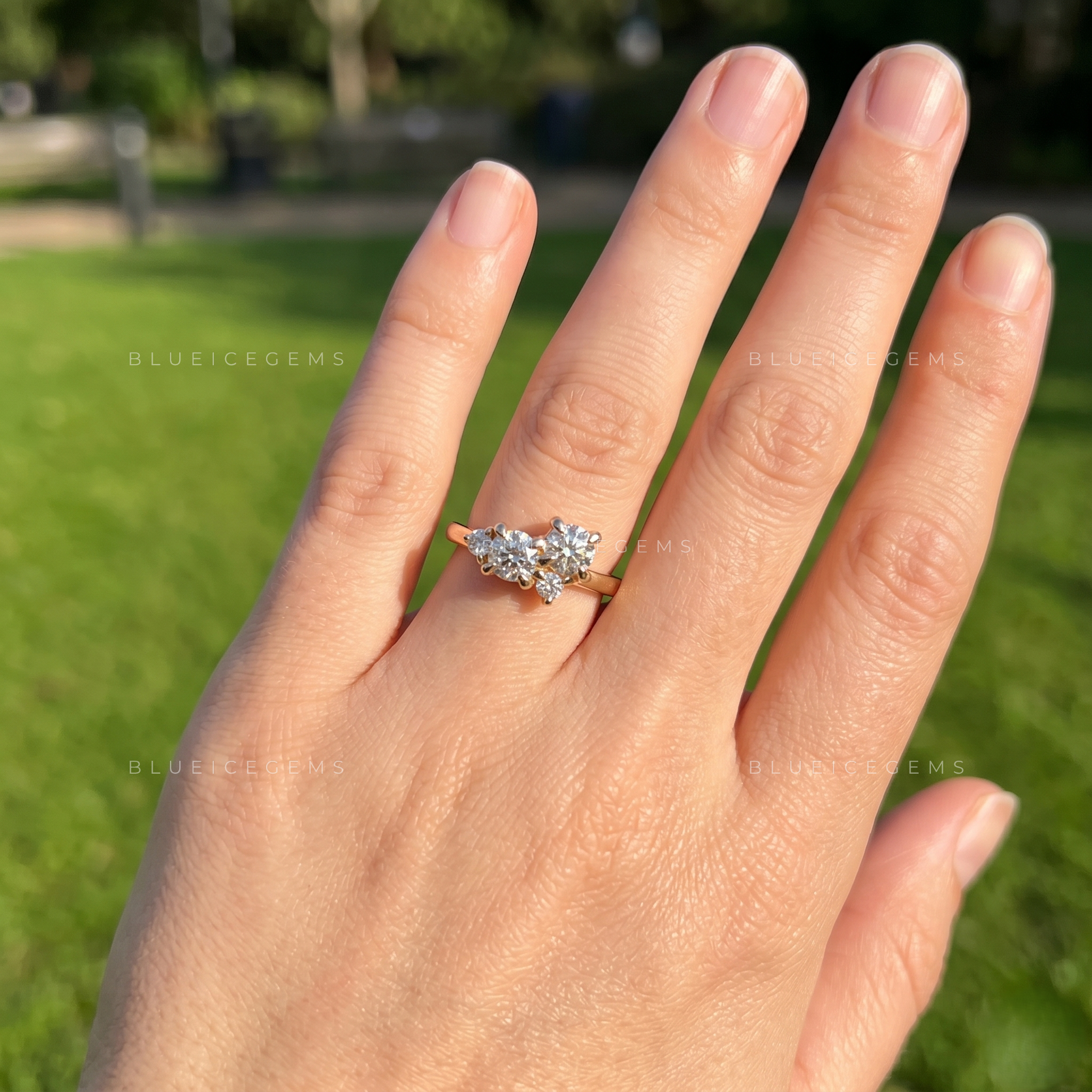 Radiant Harmony Round Brilliant Three Stone Ring