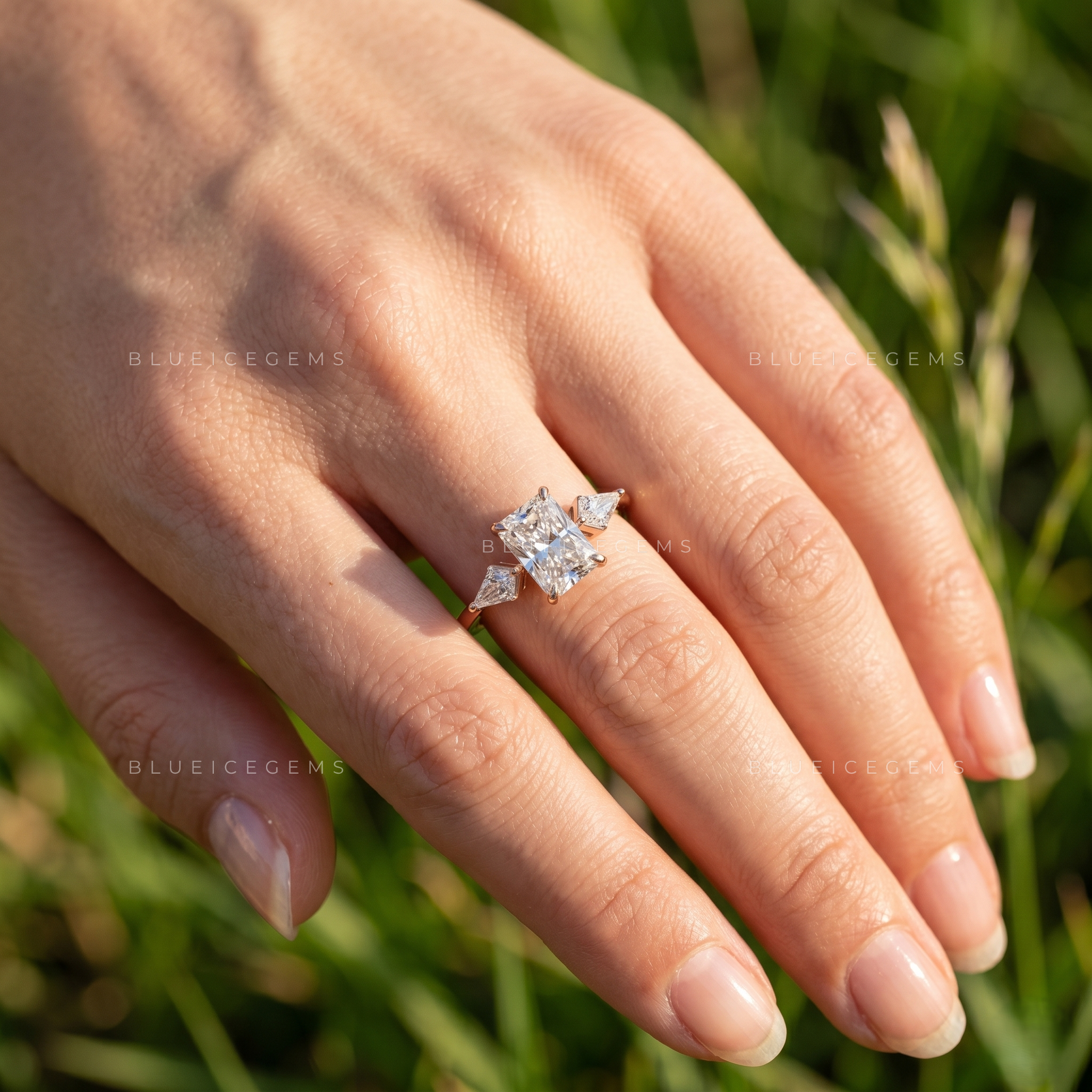 Imperial Splendor Radiant Cut Trilogy Side Kite Engagement Ring