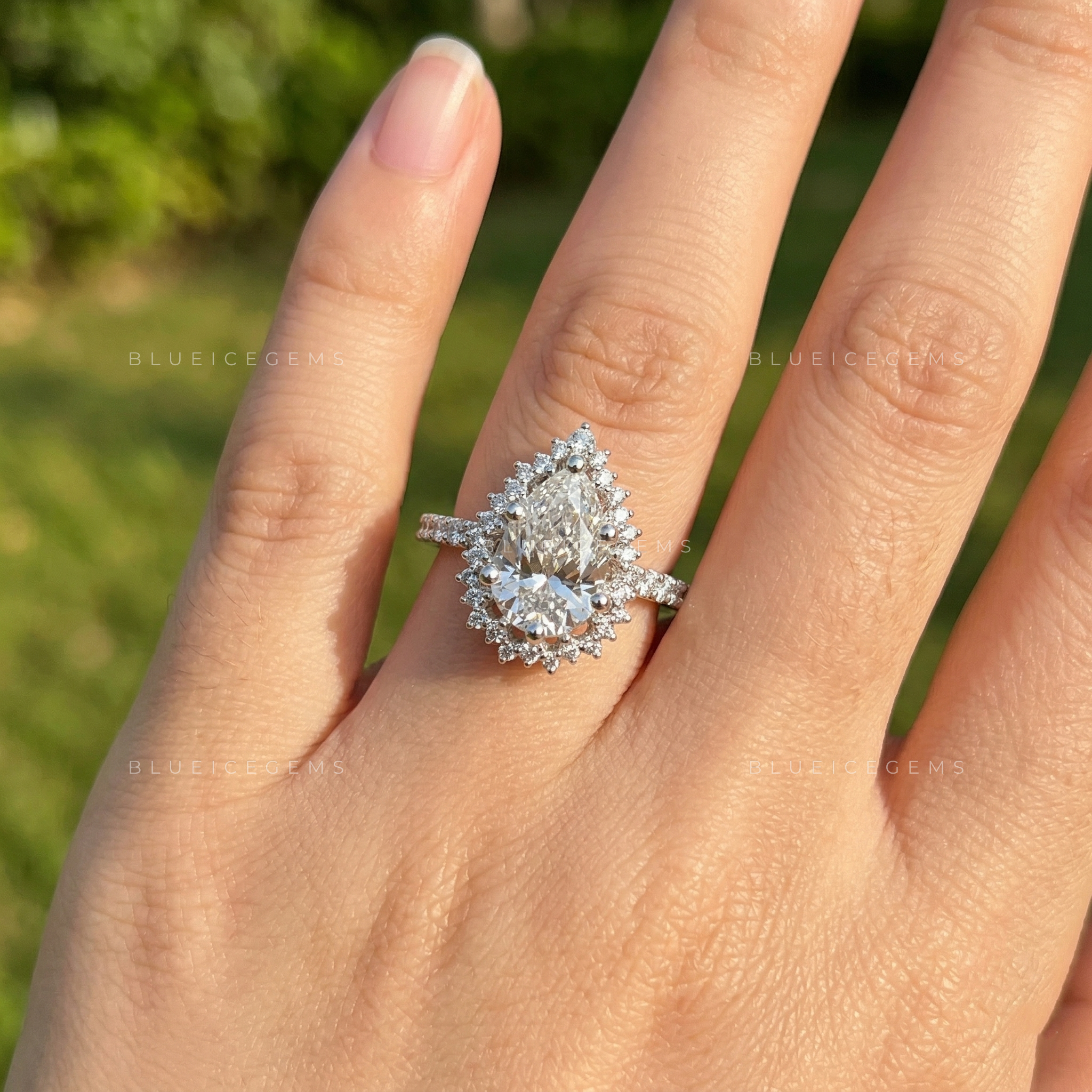 Elegant Radiance Pear Cut Pavé Engagement Ring