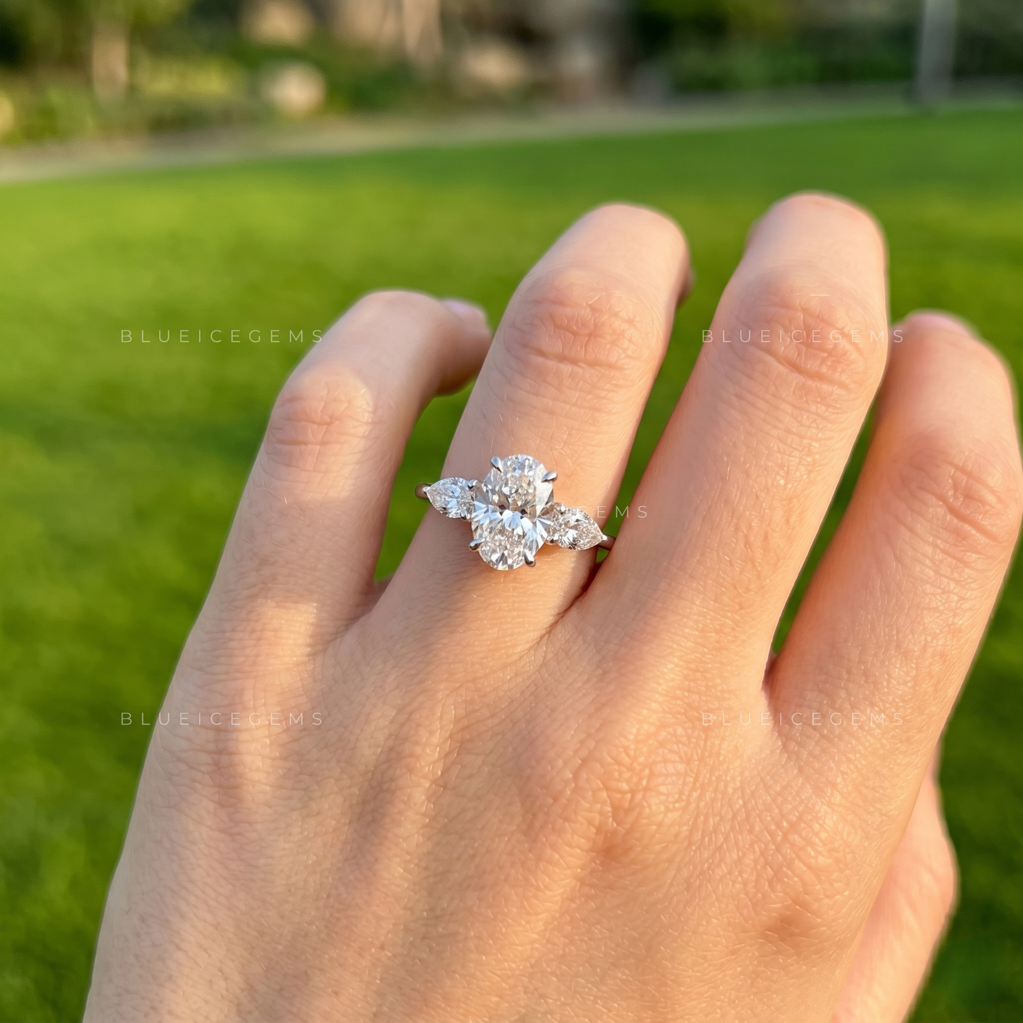 Ethereal Whispers Oval Cut Three-Stone Accent Engagement Ring