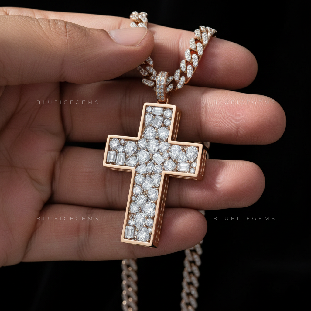 The Architectural Mosaic: Rose Gold Cross & Multi-Cut Diamond Sovereign