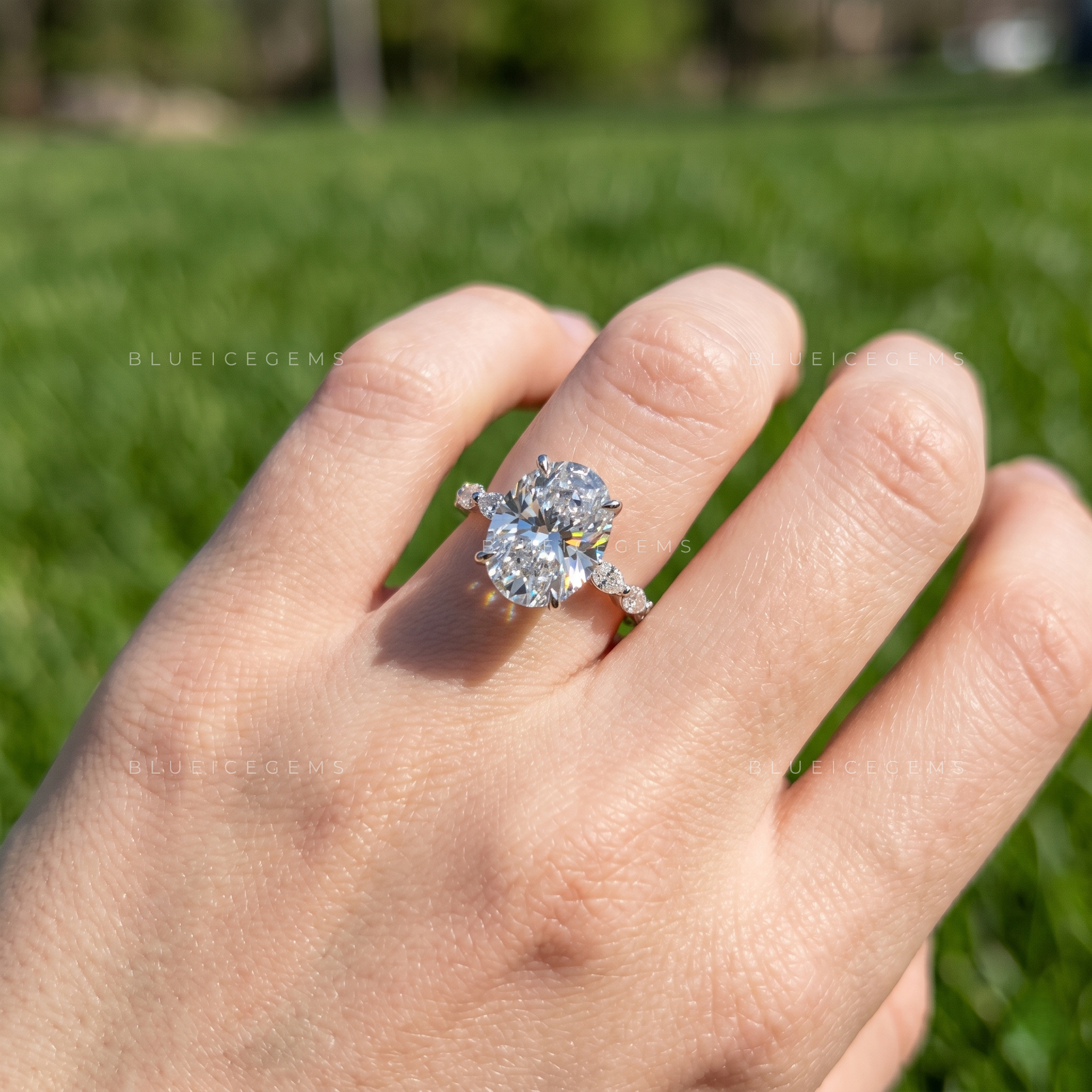 Velora Oval Cut Marquise Accent Solitaire Engagement Ring
