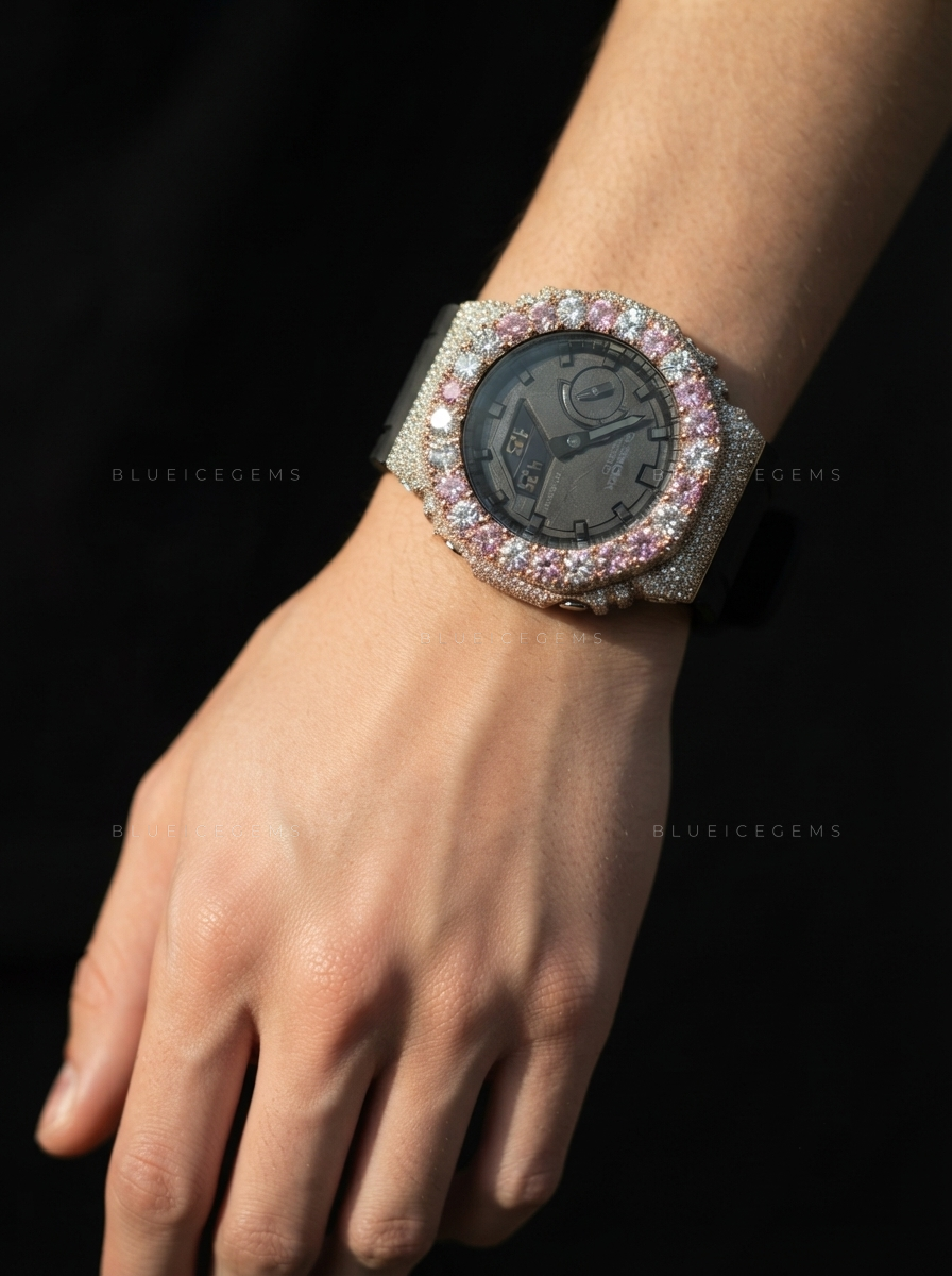 Rose Quartz Heart Royale Watch – 13+ CT VVS Moissanite
