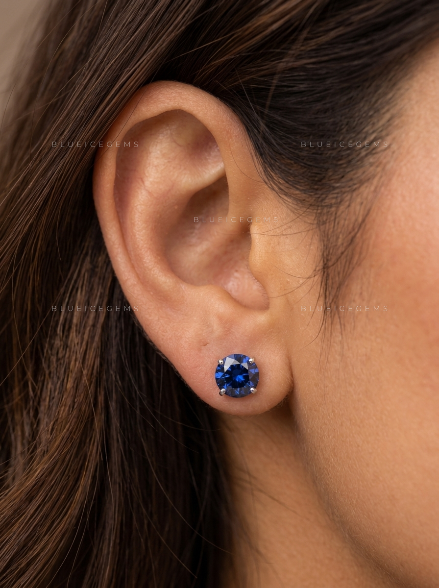Classic Blue Sapphire Solitaire Stud Earrings