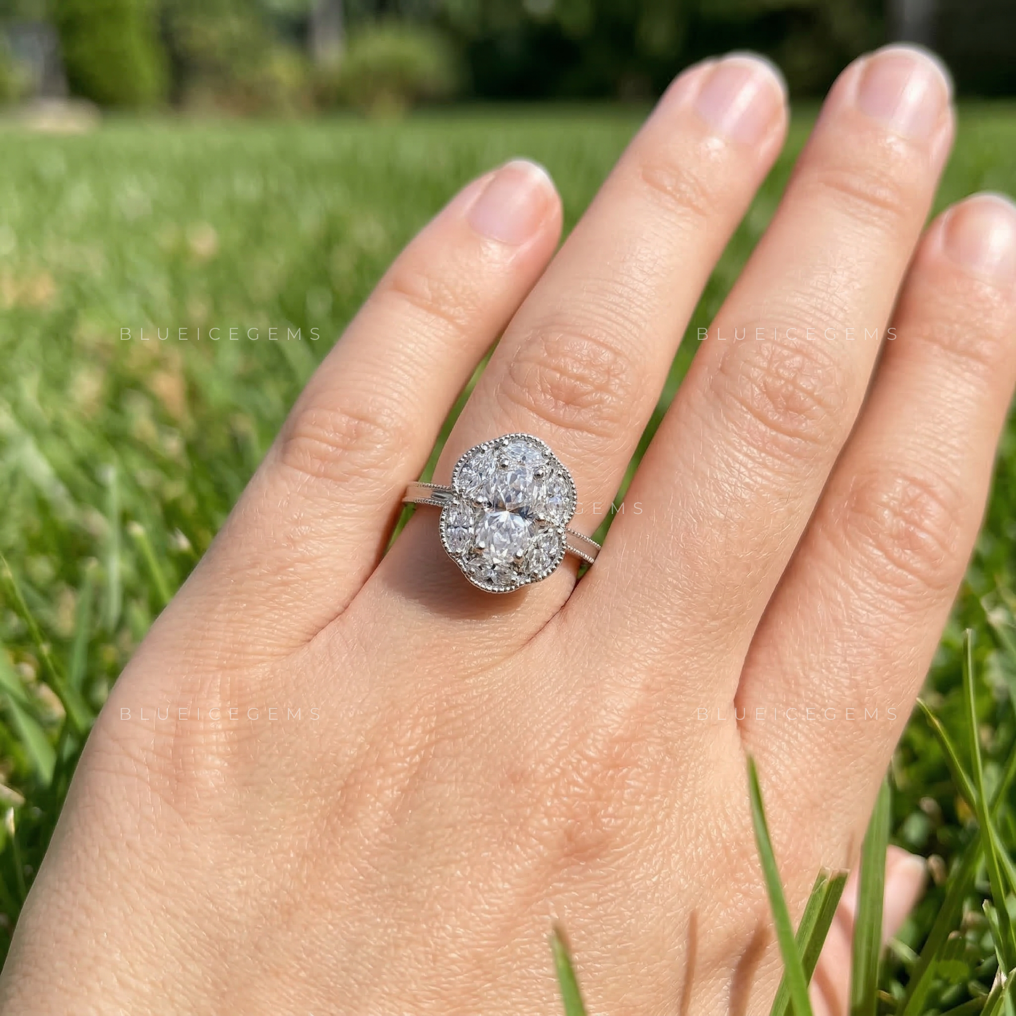 Botanical Grace Oval and Marquise Trilogy Ring