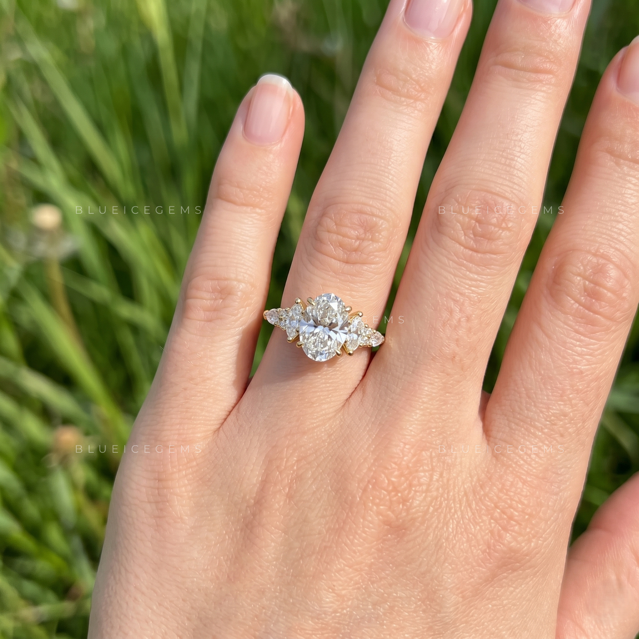 Elara Oval Cut Multi-Shape Cluster Accent Solitaire Engagement Ring