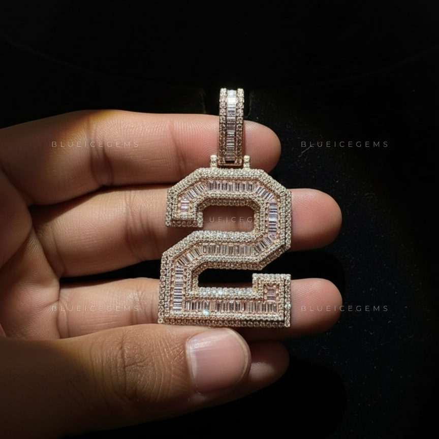 The "NUMBER 2" Architectural Elite: Baguette Mosaic & Multi-Tiered Block Pendant