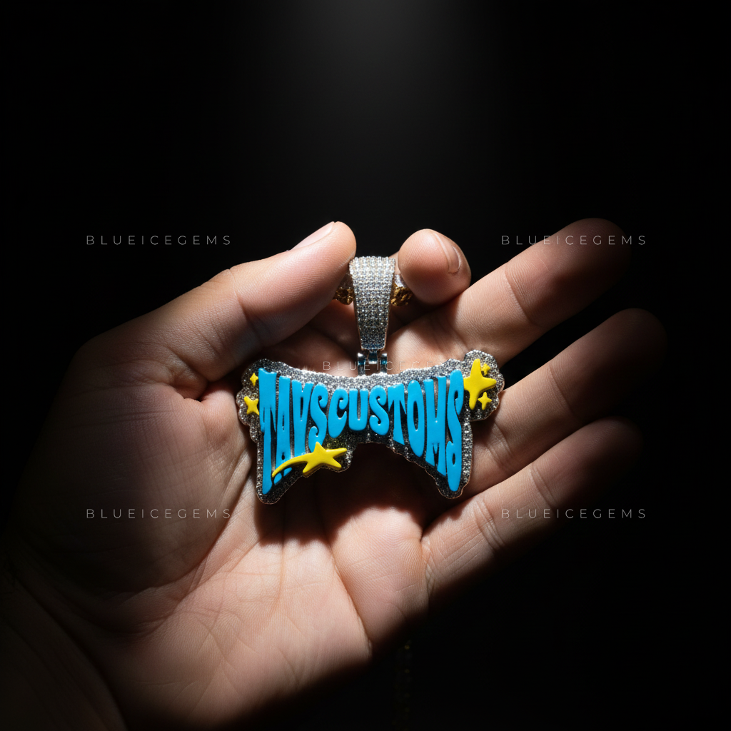 The "TAVSCUSTOMS" Cosmic Pop: Electric Blue & Shooting Star Mosaic Pendant