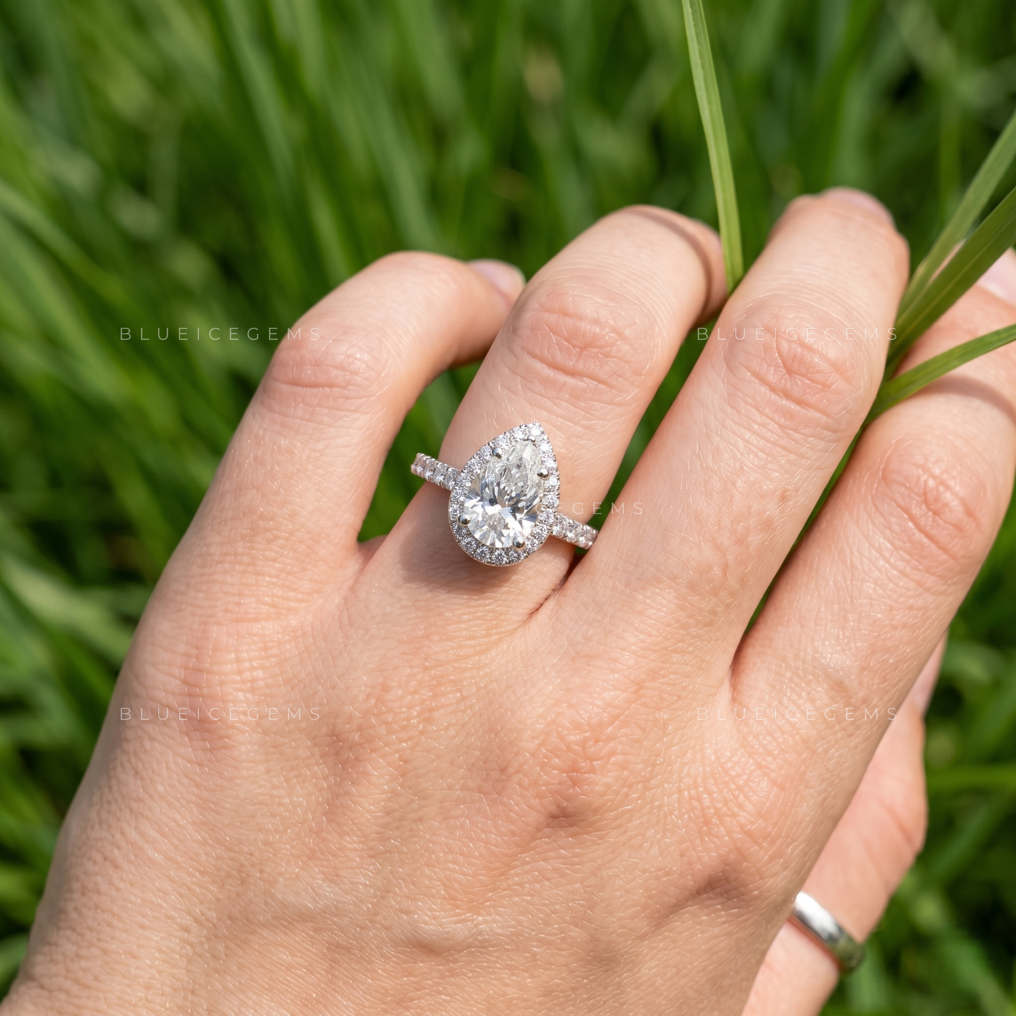 Elegance Personified Pear Shaped Halo Engagement Ring Brilliant Accent Cluster Anniversary Statement Band