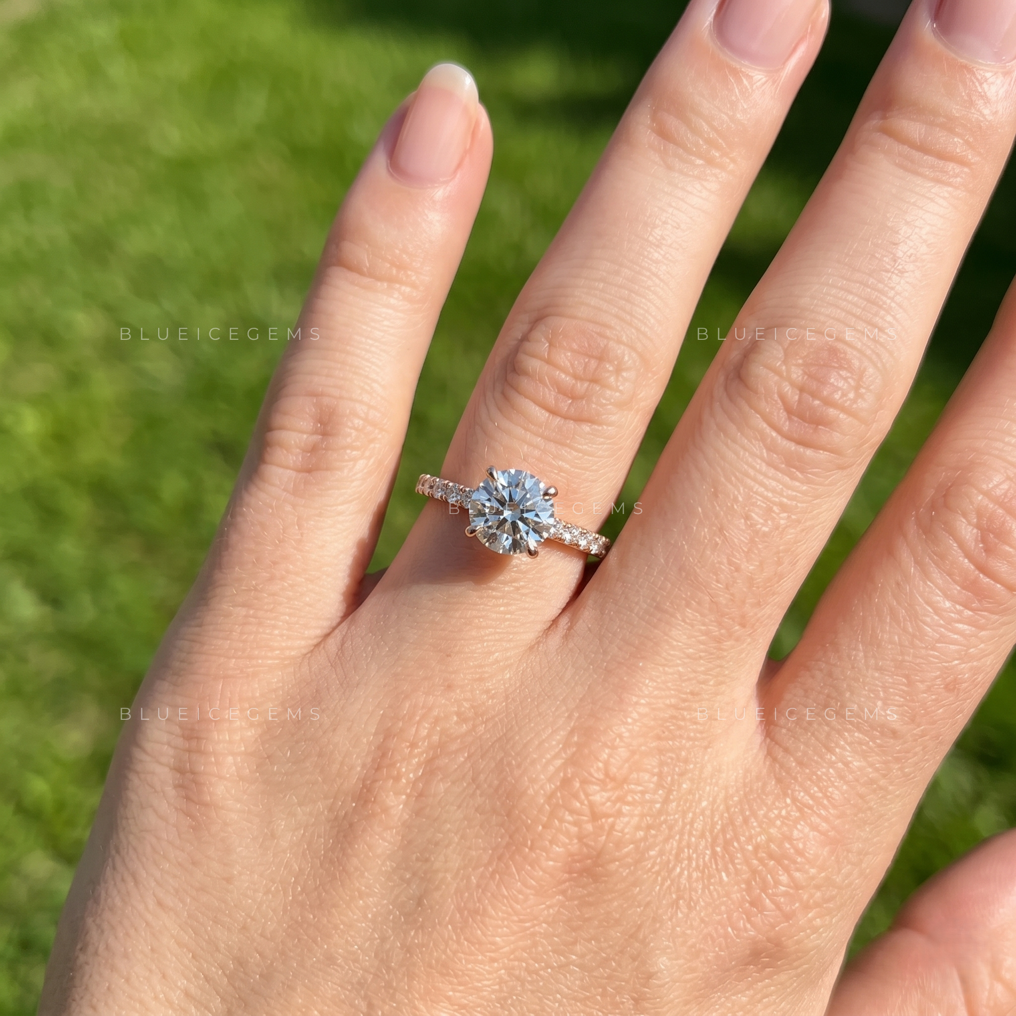 Classic Round Hidden Halo Statement Ring with Pave Setting