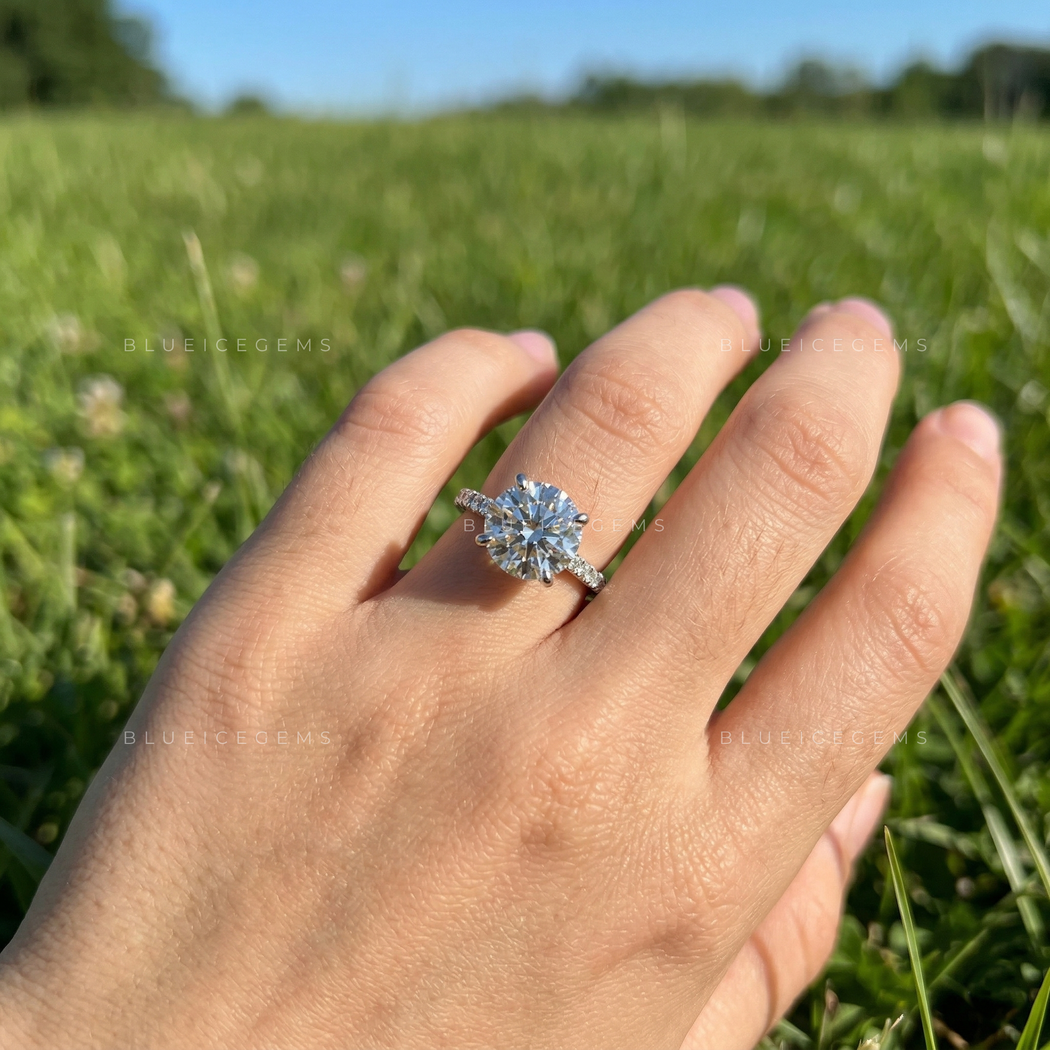 Celestial Fire Round Brilliant Cut Pavé Engagement Ring