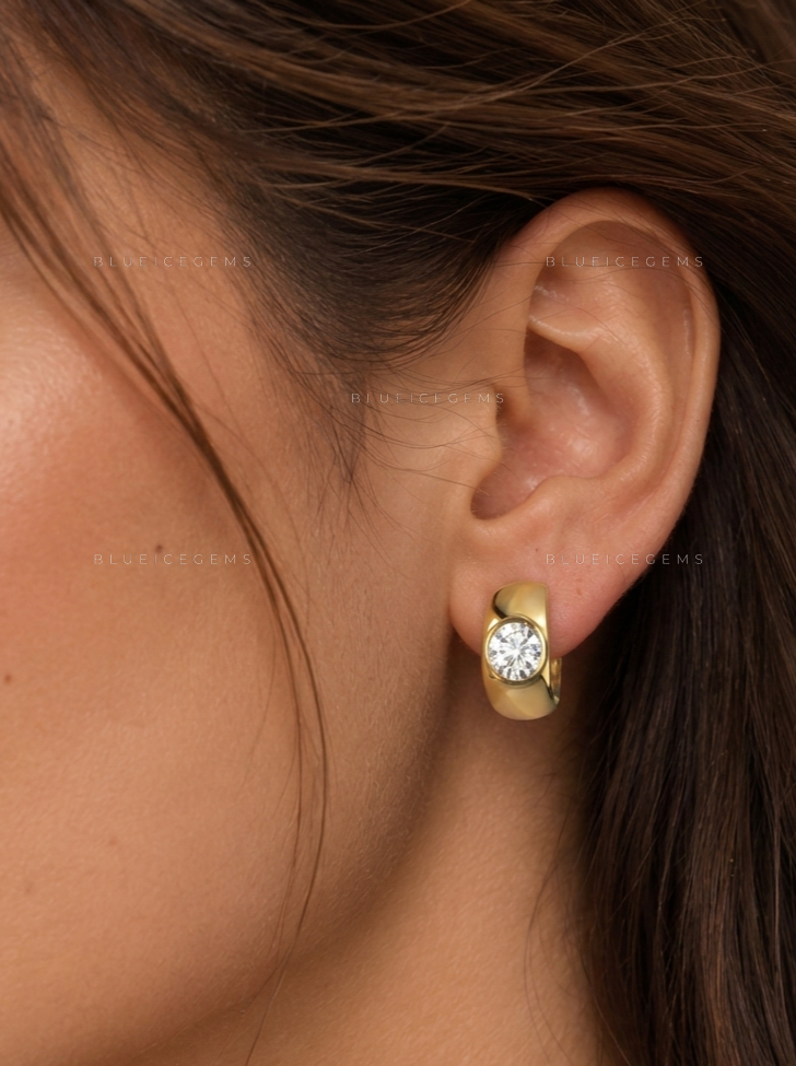 Modern Wide Band Diamond Hoop Earrings