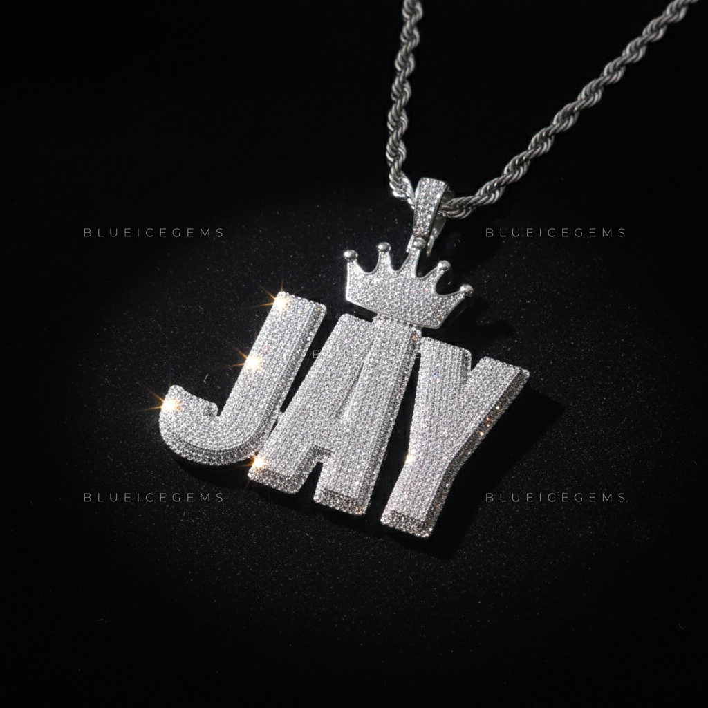 "JAY" Custom Iced-Out Block Pendant with Crown