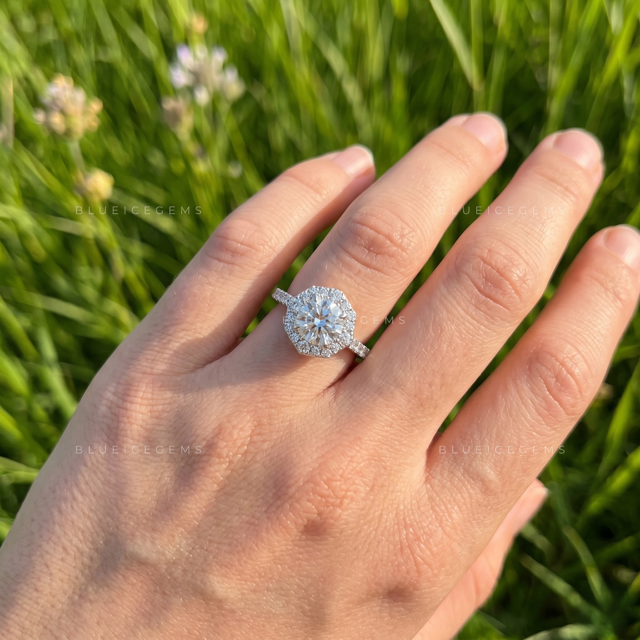 Celestial Shimmer Cushion Cut Halo Engagement Ring