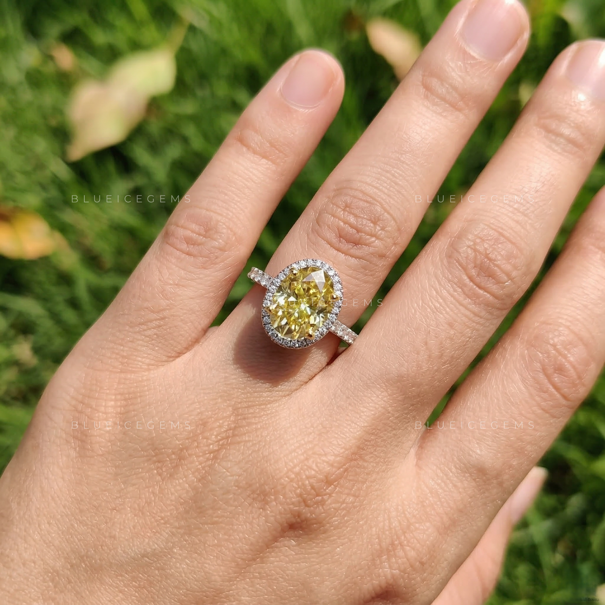 Sun-Kissed Oval Cut Pavé Engagement Ring
