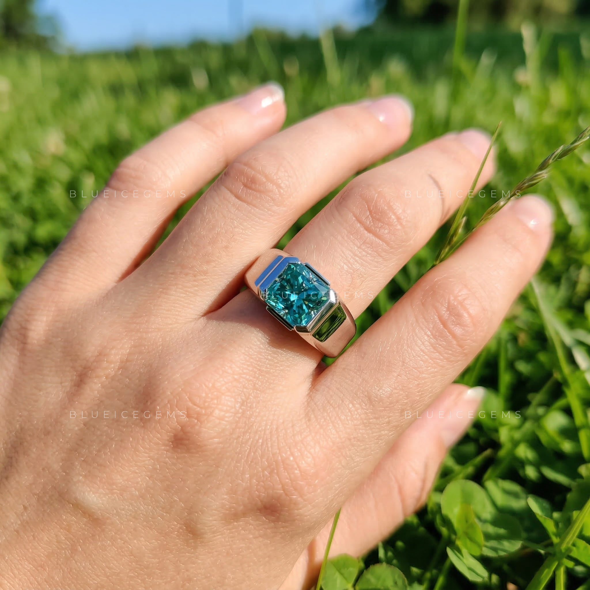 Enchanted Lagoon Radiant Cut Aqua Green Ring
