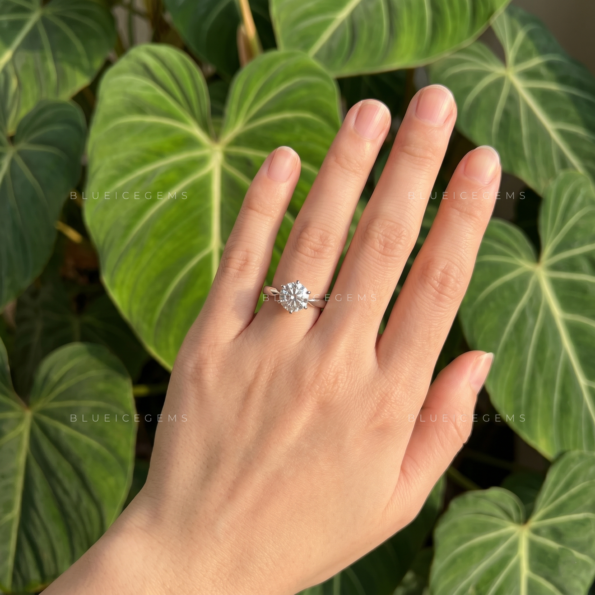 Floral Elegance Round Cut Tulip Basket Pinched Shank Solitaire Ring