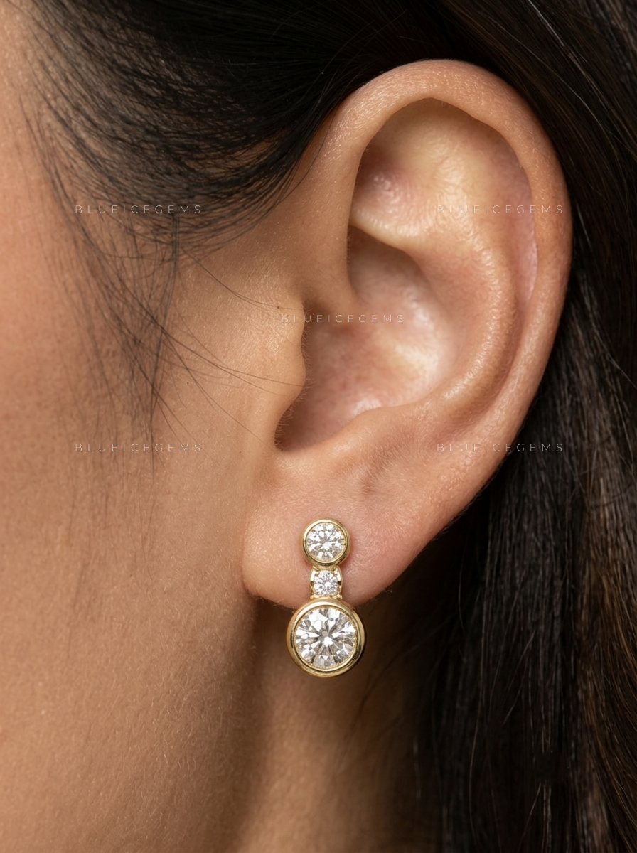 Double Bezel Drop Earrings