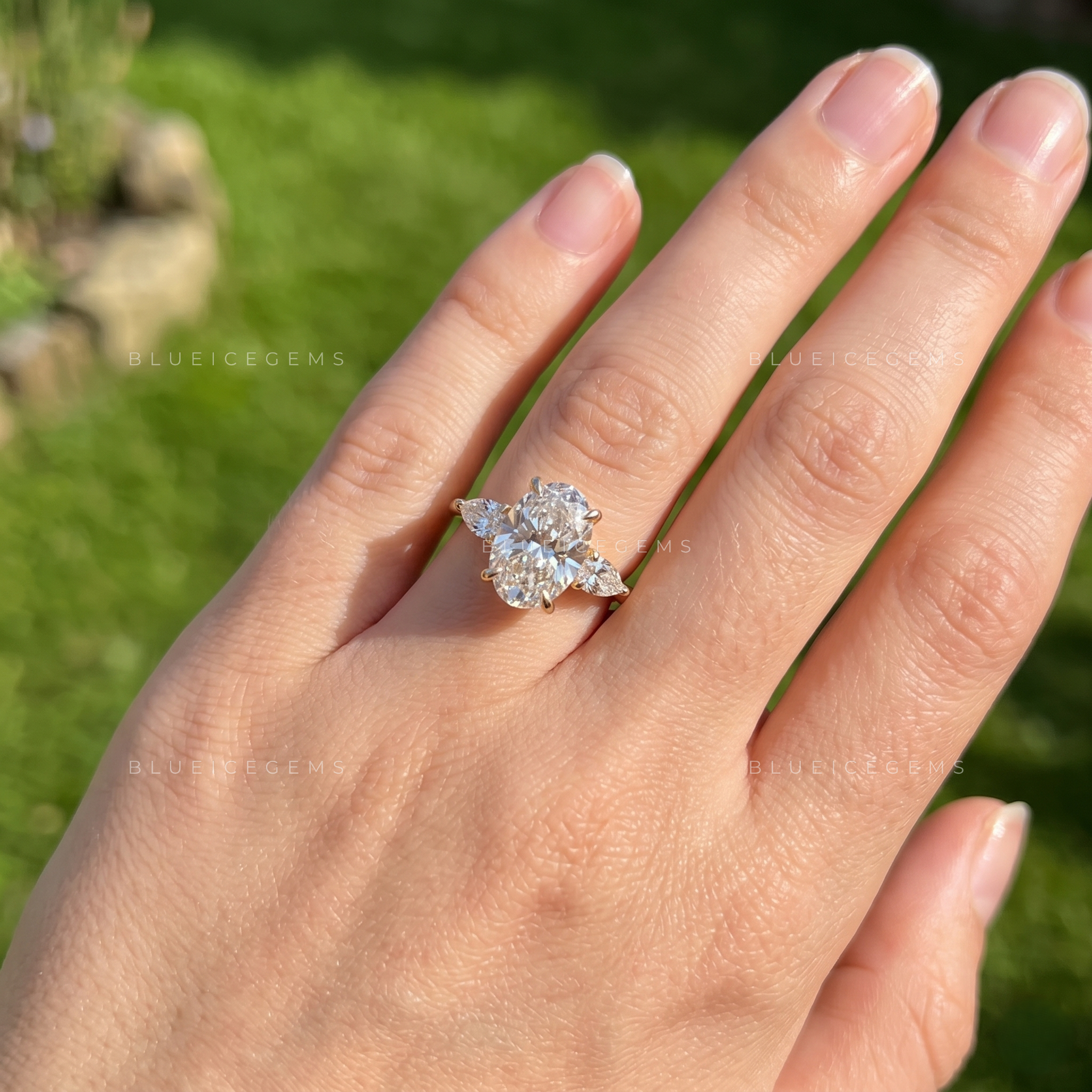 Regal Three-Stone Oval Brilliant Cut Heirloom Engagement Ring